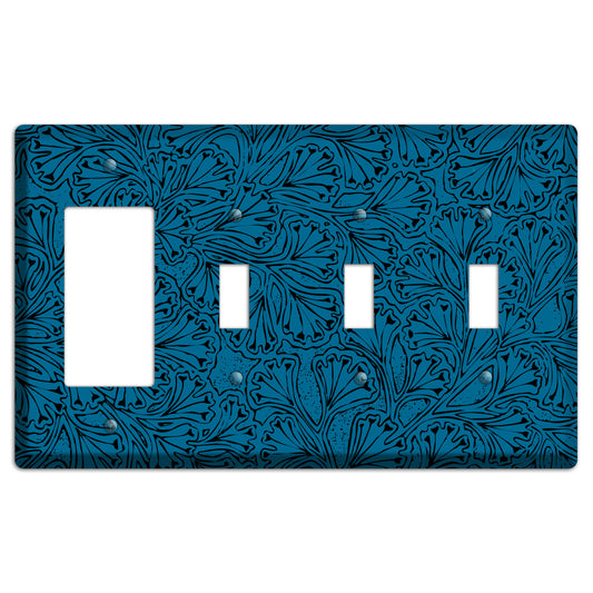 Deco Blue Interlocking Floral Rocker / 3 Toggle Wallplate