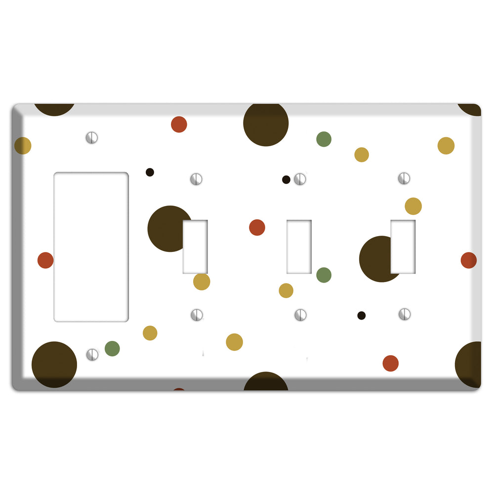 White with Multi Brown Multi Medium Dots Rocker / 3 Toggle Wallplate