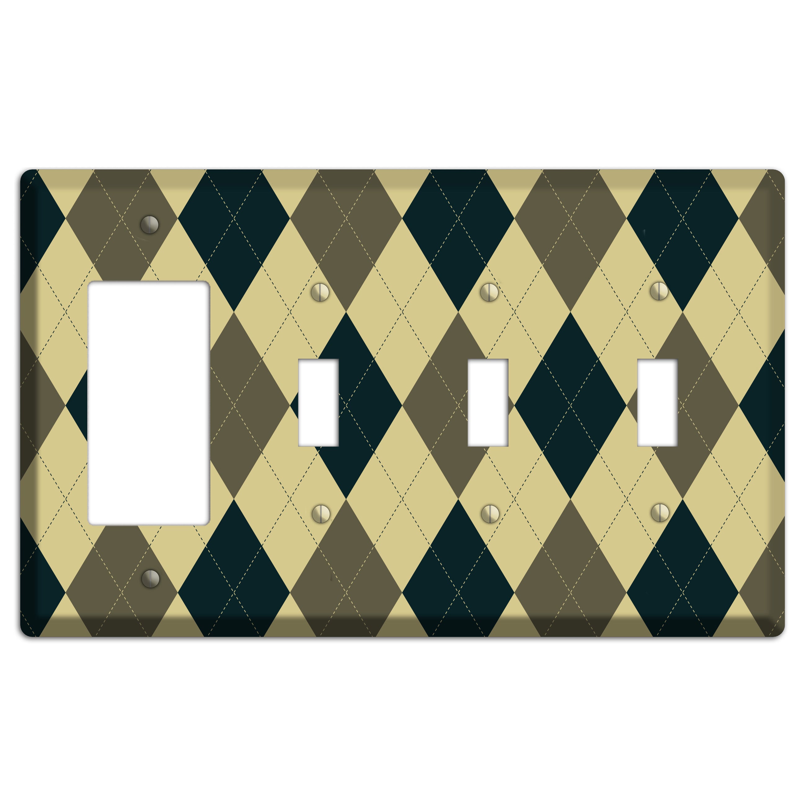Multi Brown and Tan Argyle Rocker / 3 Toggle Wallplate
