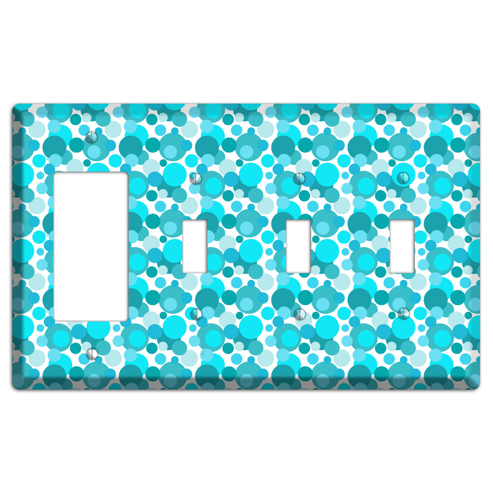 Multi Turquoise Bubble Dots Rocker / 3 Toggle Wallplate