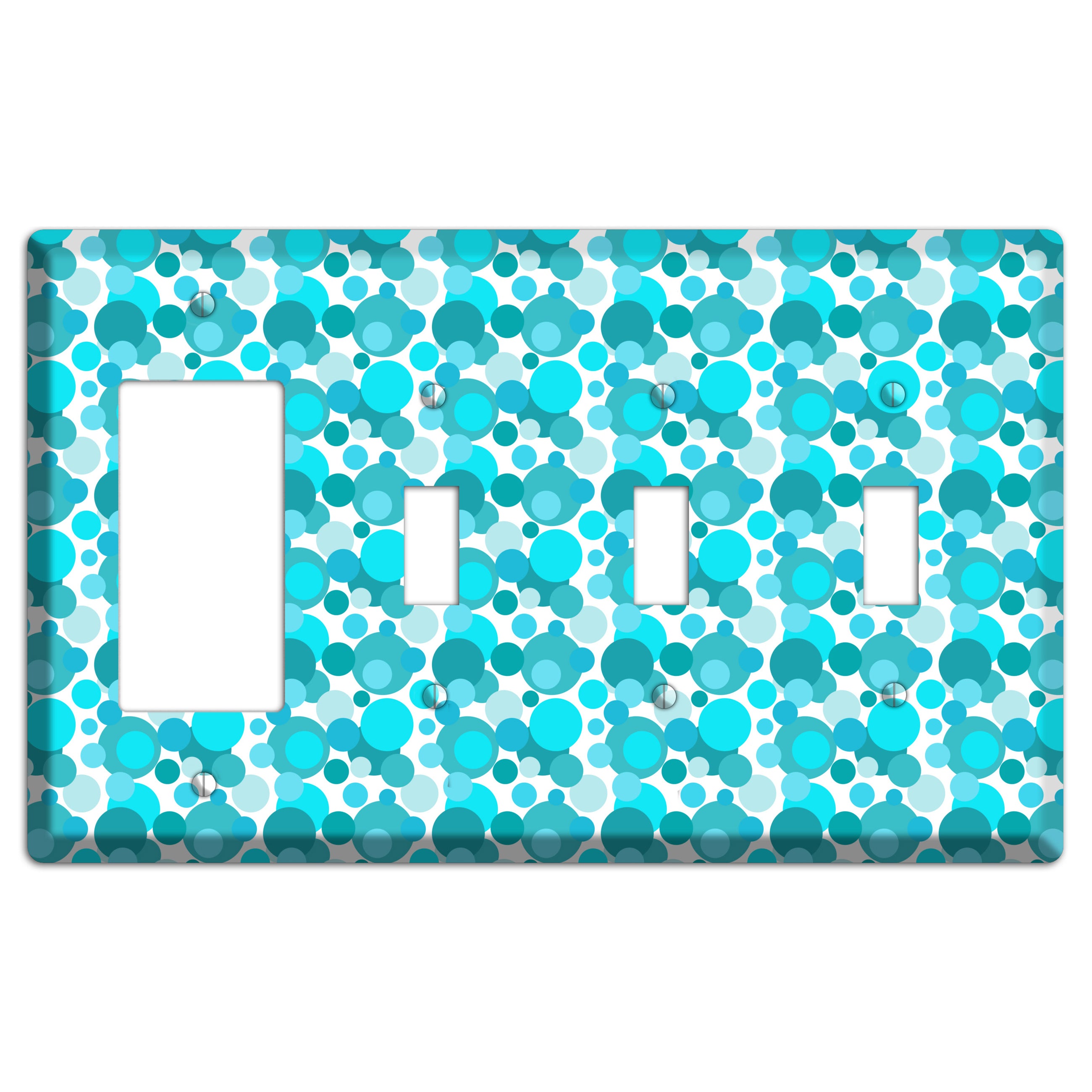 Multi Turquoise Bubble Dots Rocker / 3 Toggle Wallplate