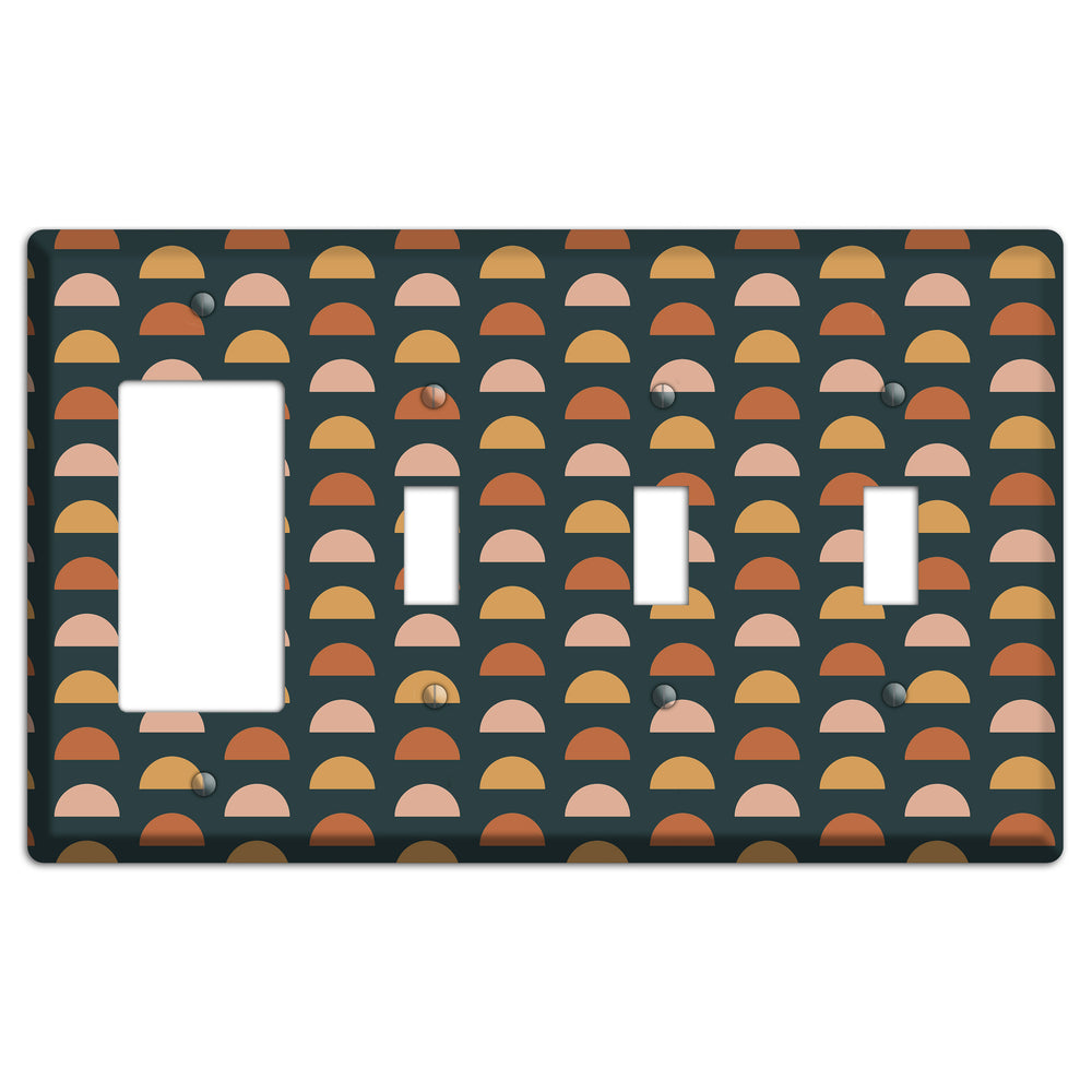 Teal Half Moons Rocker / 3 Toggle Wallplate