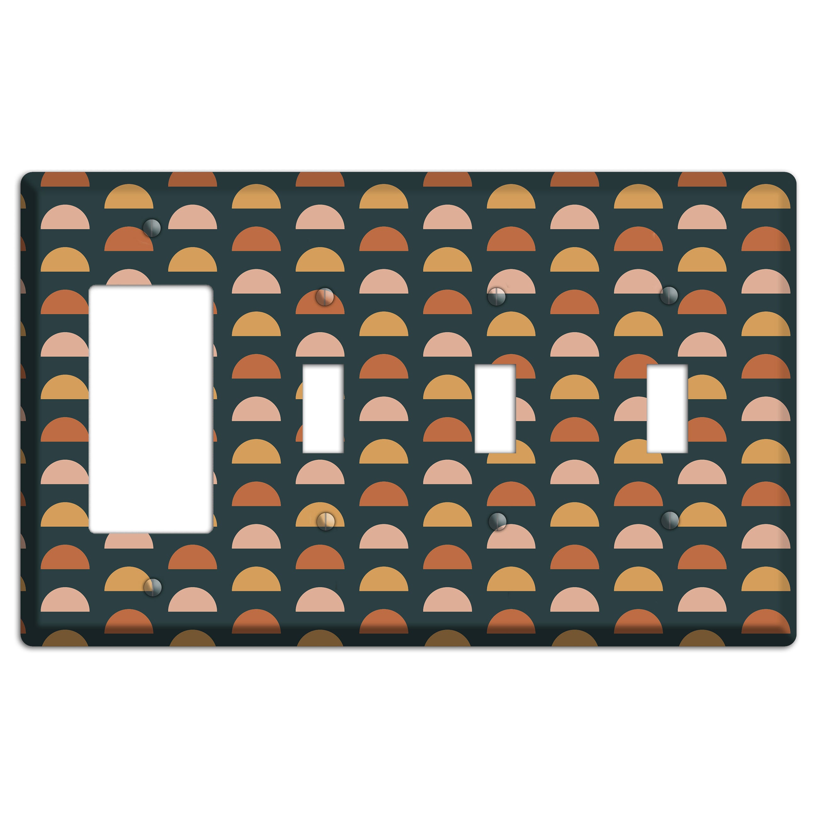 Teal Half Moons Rocker / 3 Toggle Wallplate