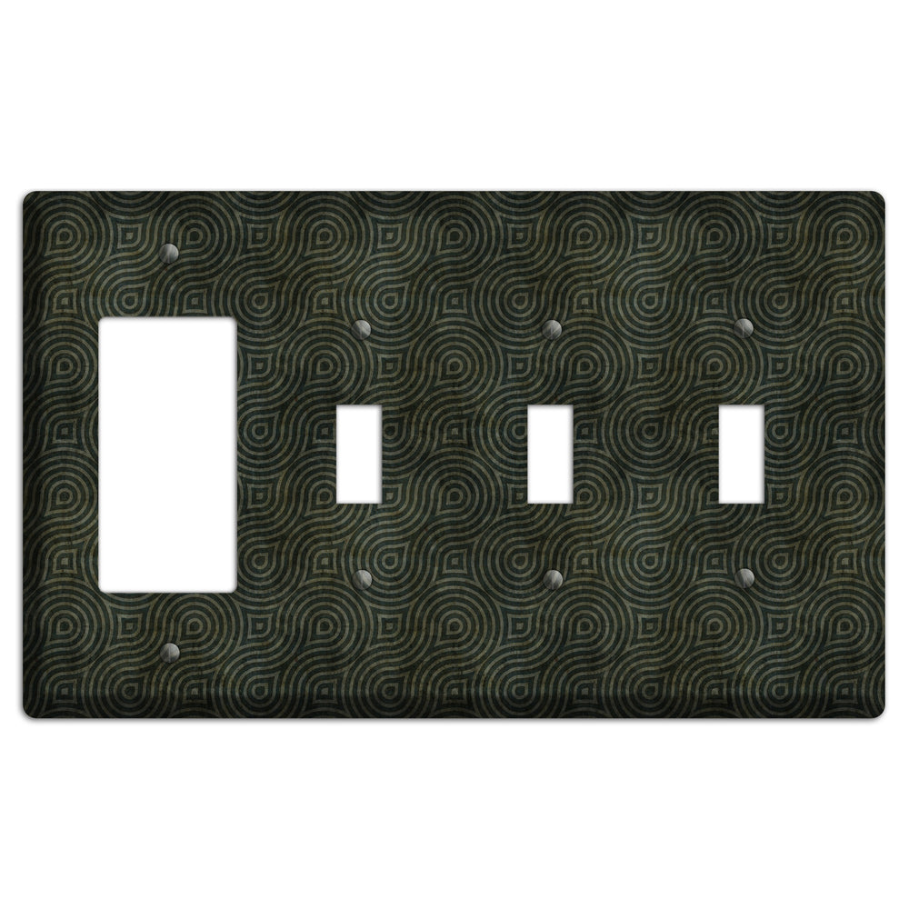 Green and Black Swirl Rocker / 3 Toggle Wallplate