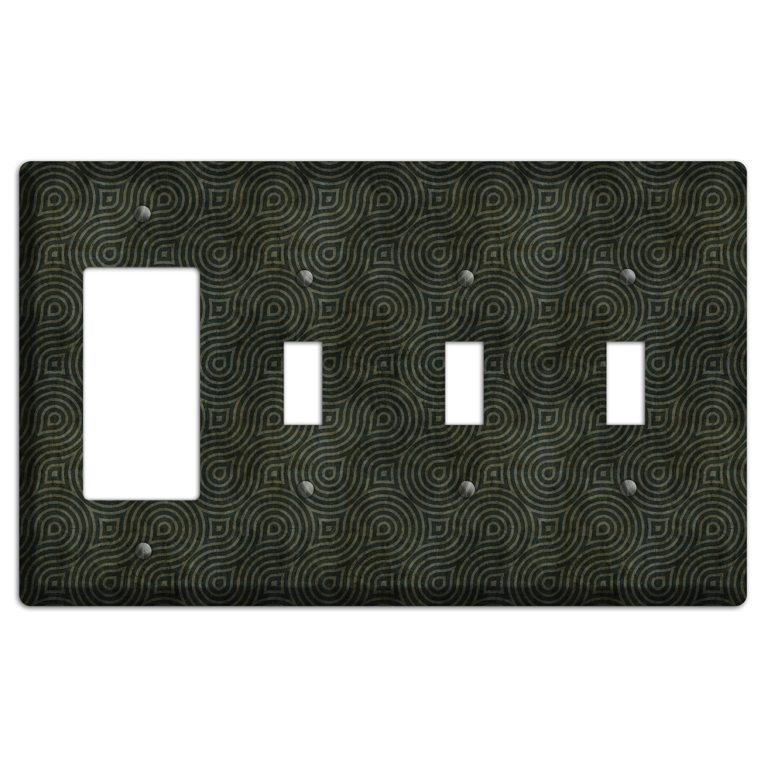 Green and Black Swirl Rocker / 3 Toggle Wallplate
