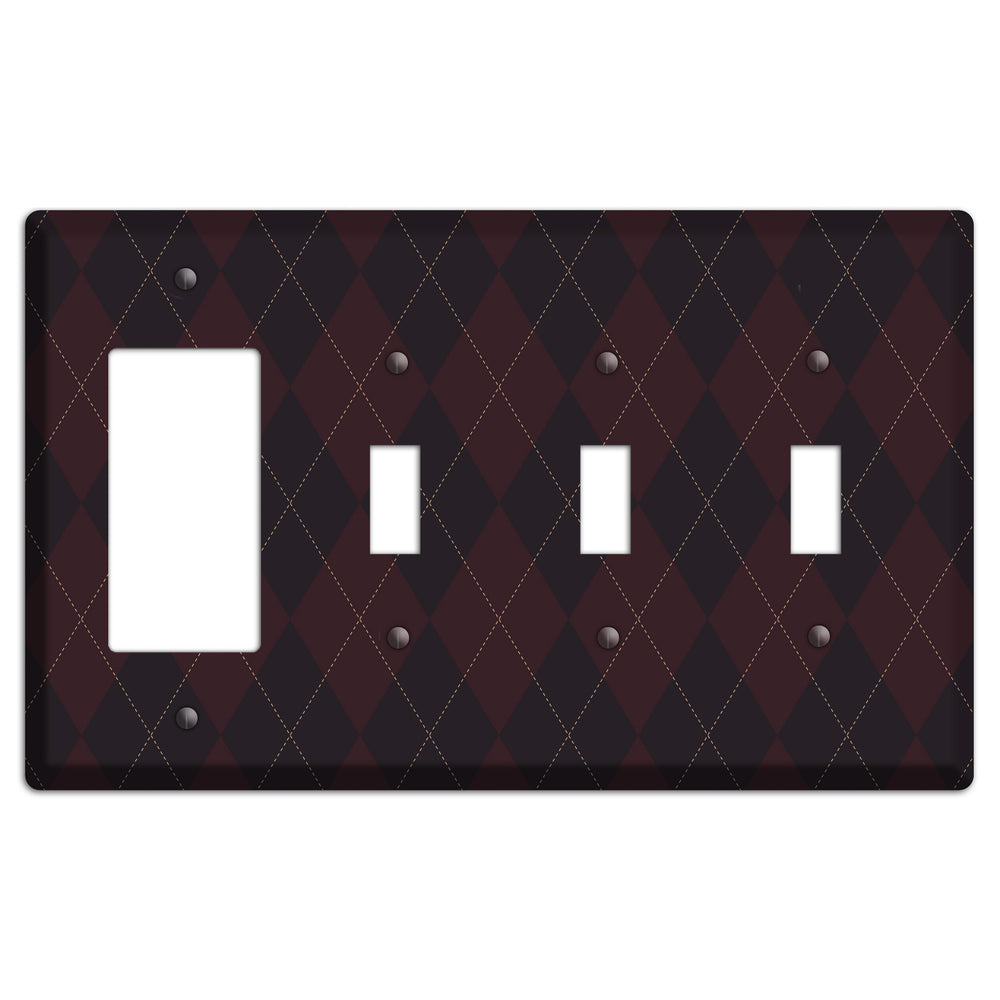 Black Argyle Rocker / 3 Toggle Wallplate