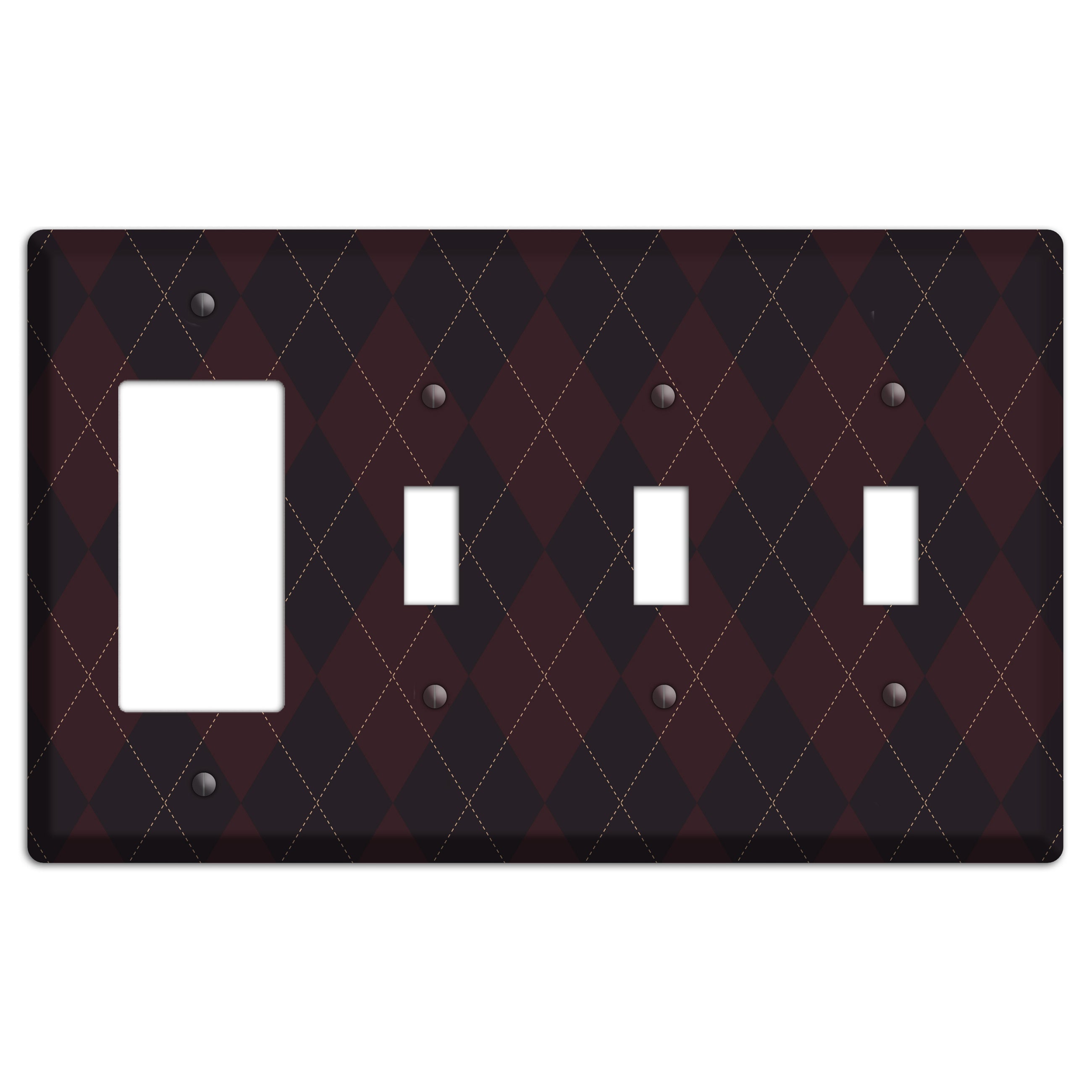 Black Argyle Rocker / 3 Toggle Wallplate