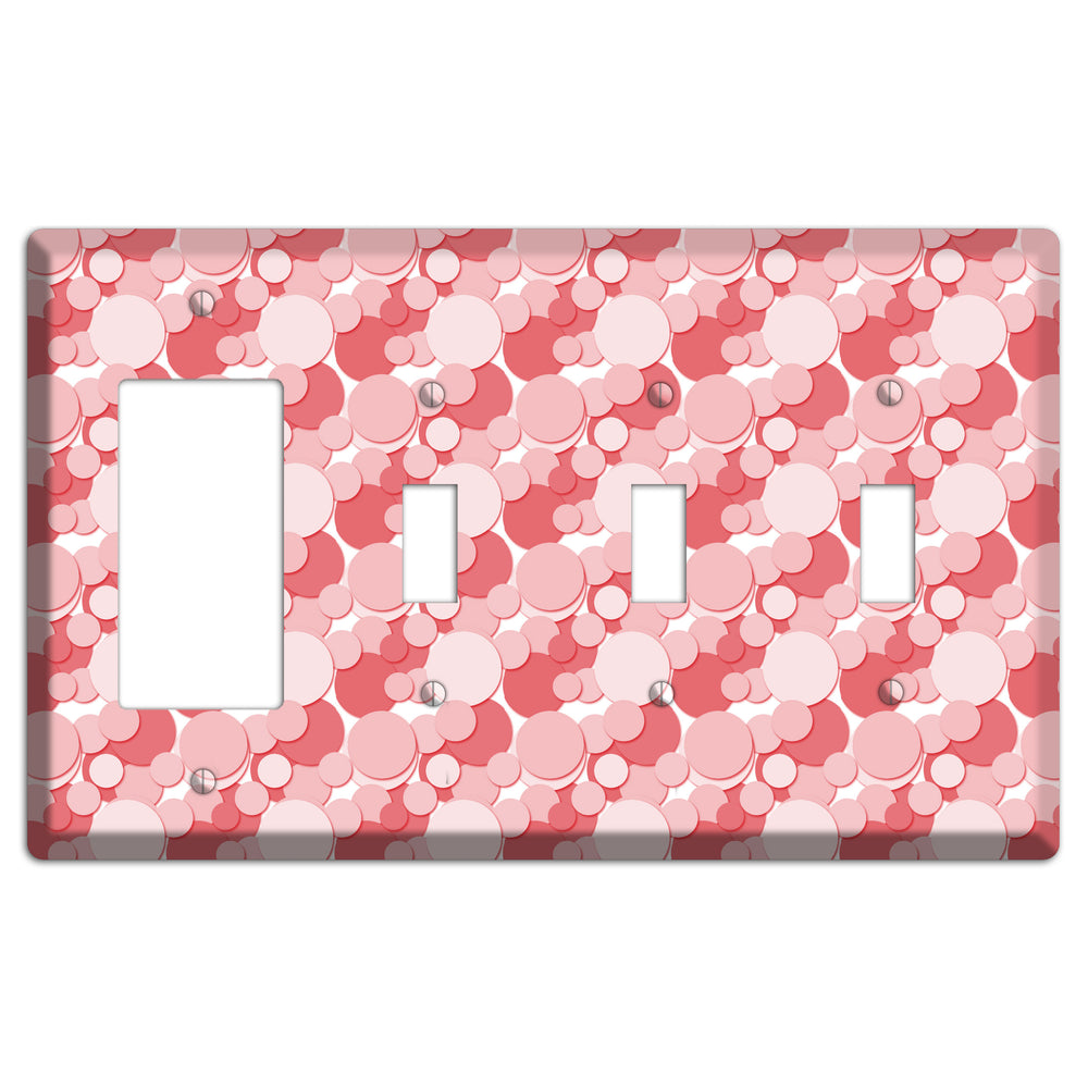 Multi Pink Bubble Dots Rocker / 3 Toggle Wallplate