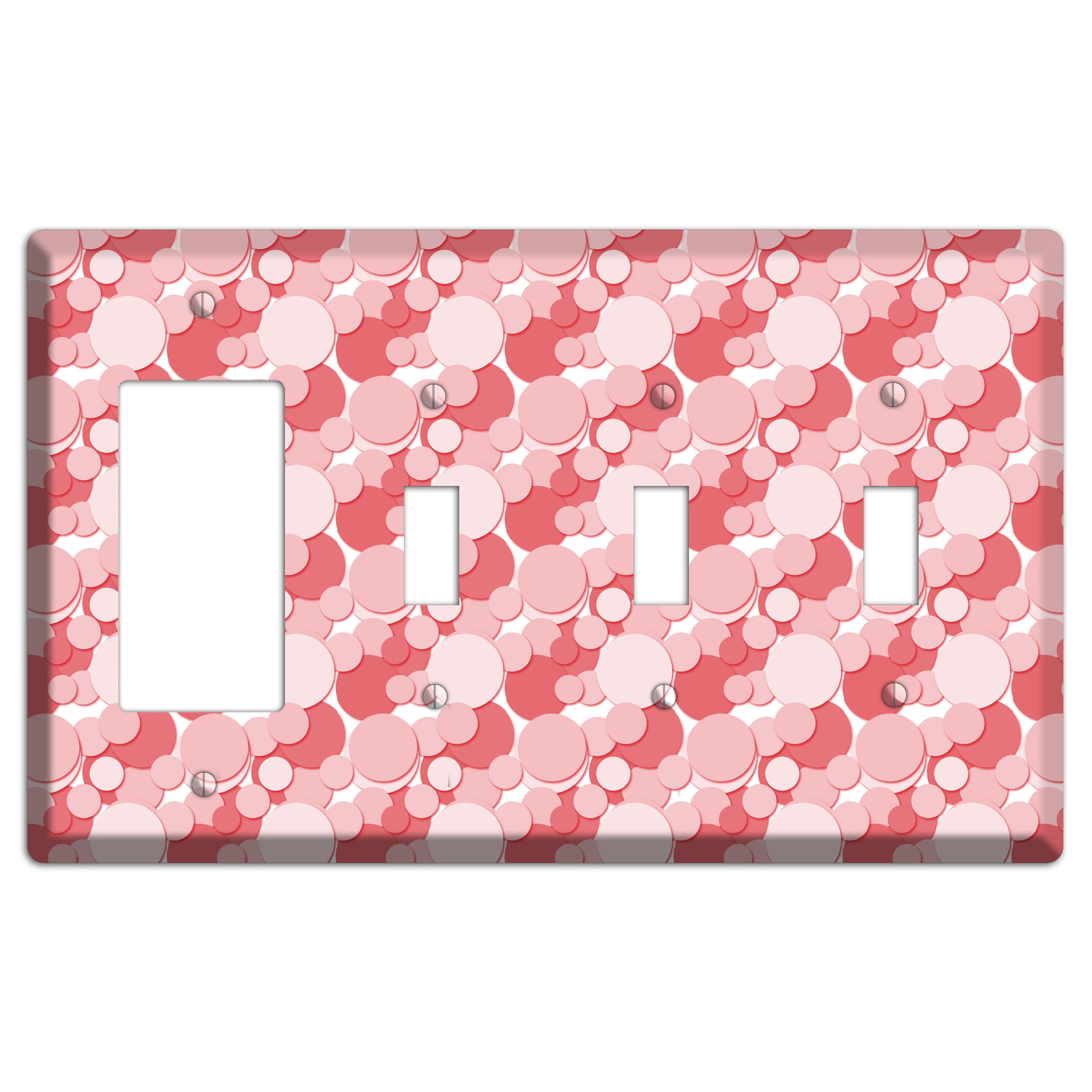 Multi Pink Bubble Dots Rocker / 3 Toggle Wallplate