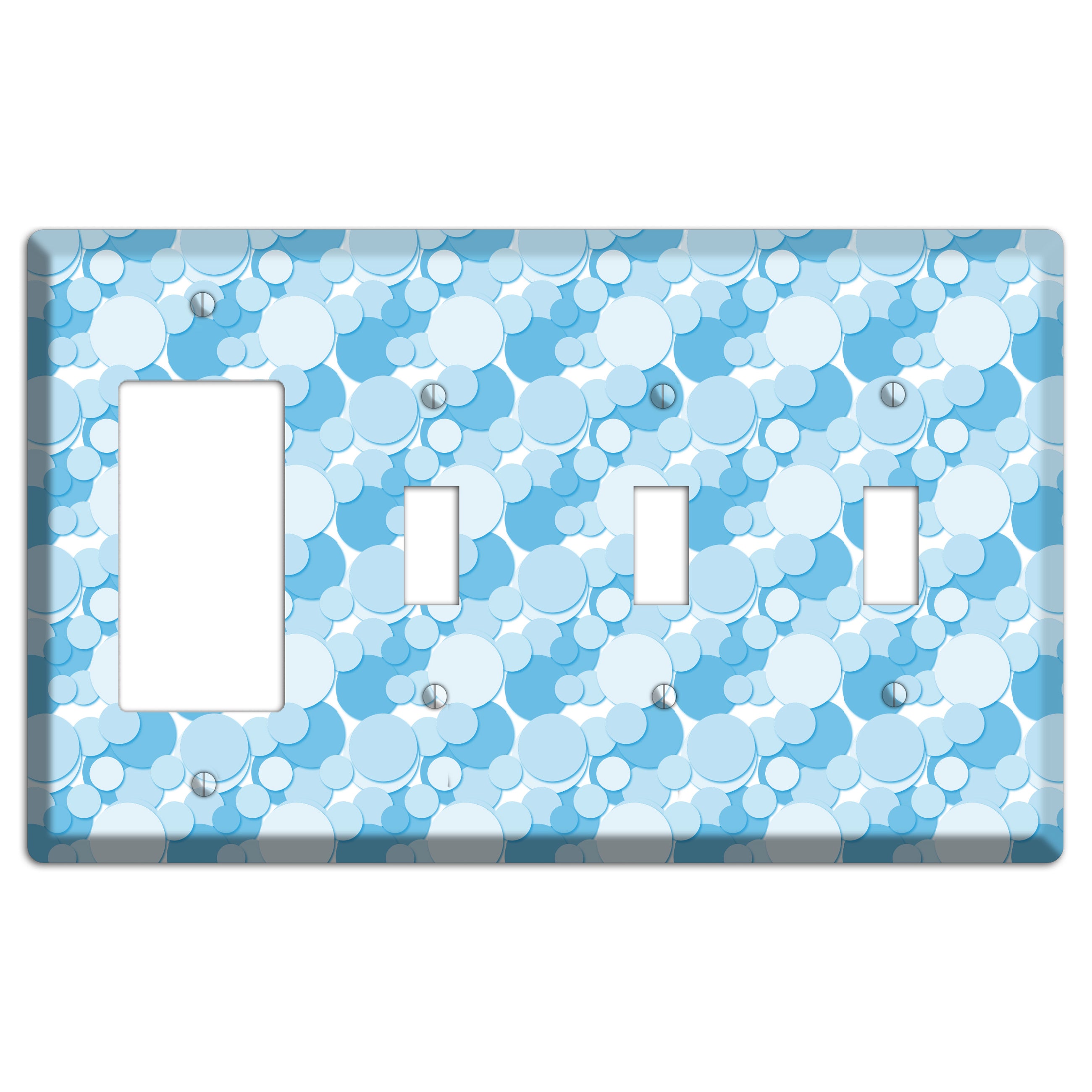 Multi Blue Bubble Dots Rocker / 3 Toggle Wallplate