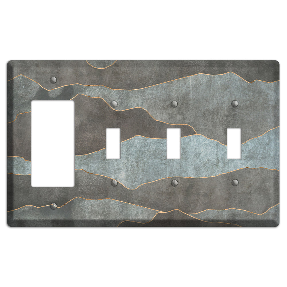 Dusty Blue Mountain Range Rocker / 3 Toggle Wallplate