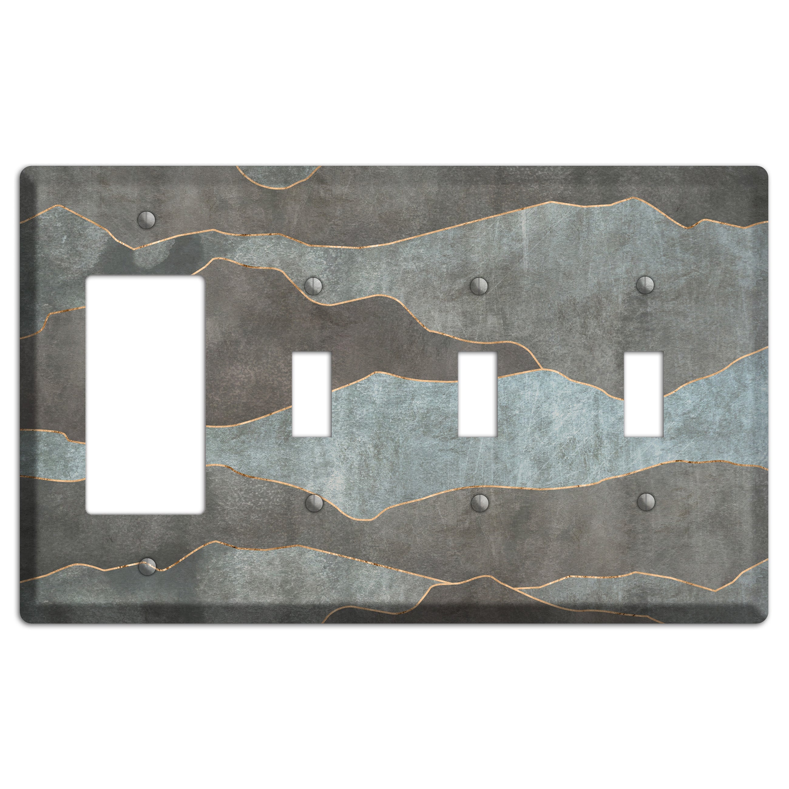 Dusty Blue Mountain Range Rocker / 3 Toggle Wallplate