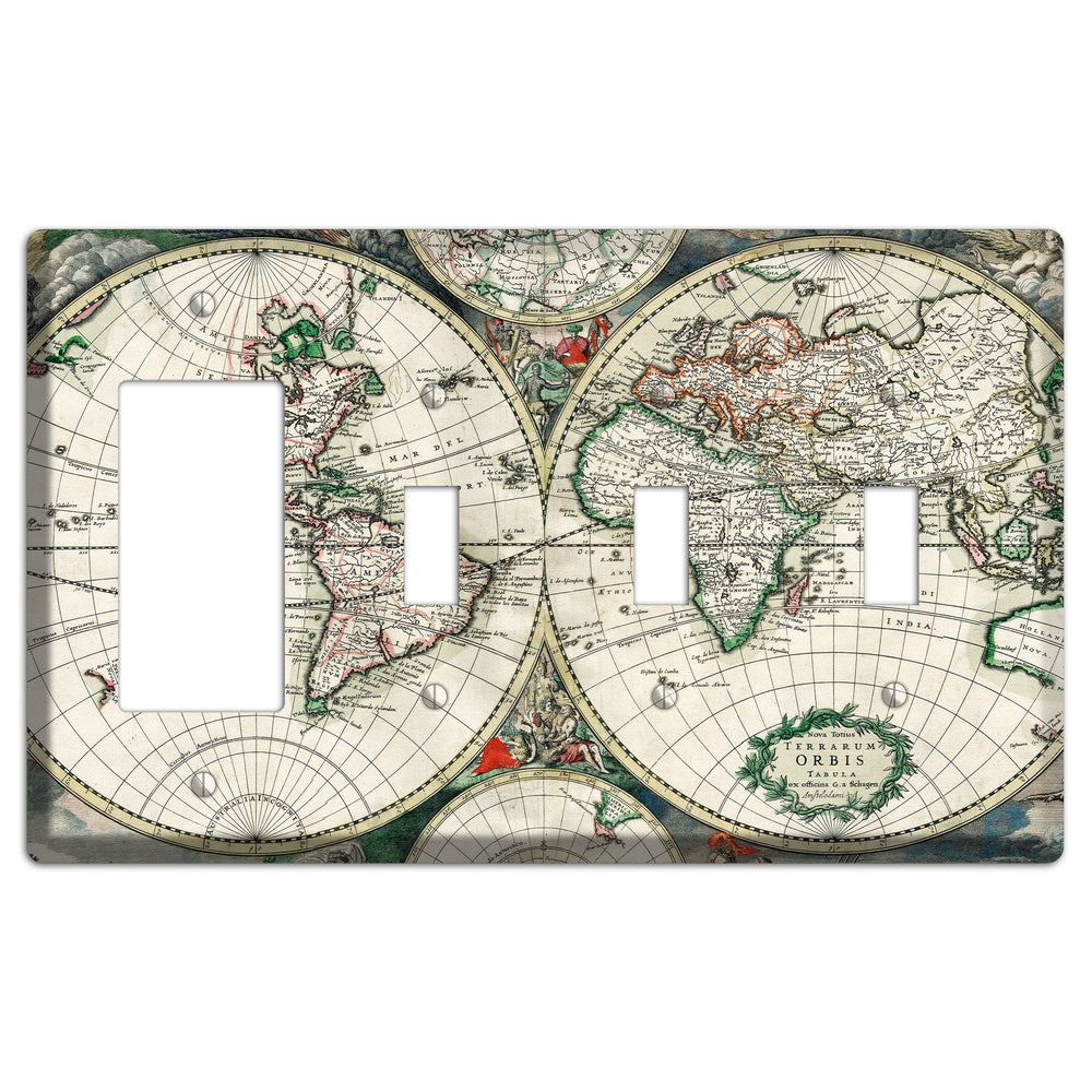 Global Map Rocker / 3 Toggle Wallplate