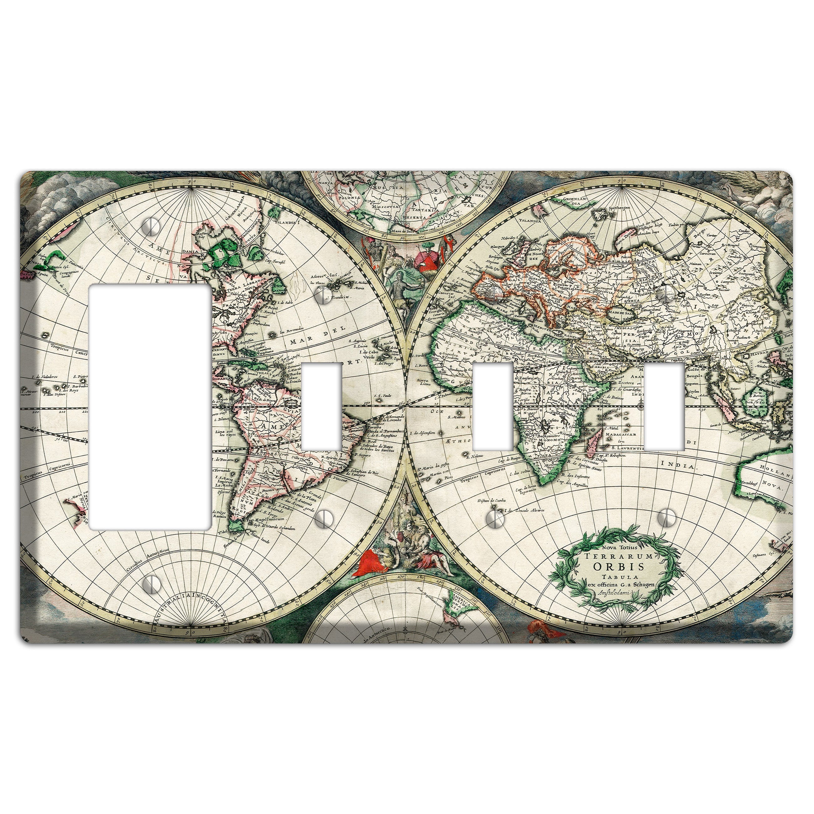 Global Map Rocker / 3 Toggle Wallplate