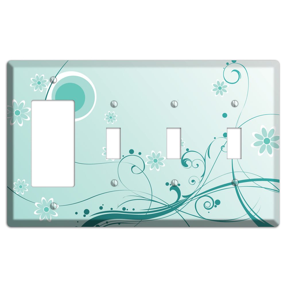 Light Green Floral Rocker / 3 Toggle Wallplate