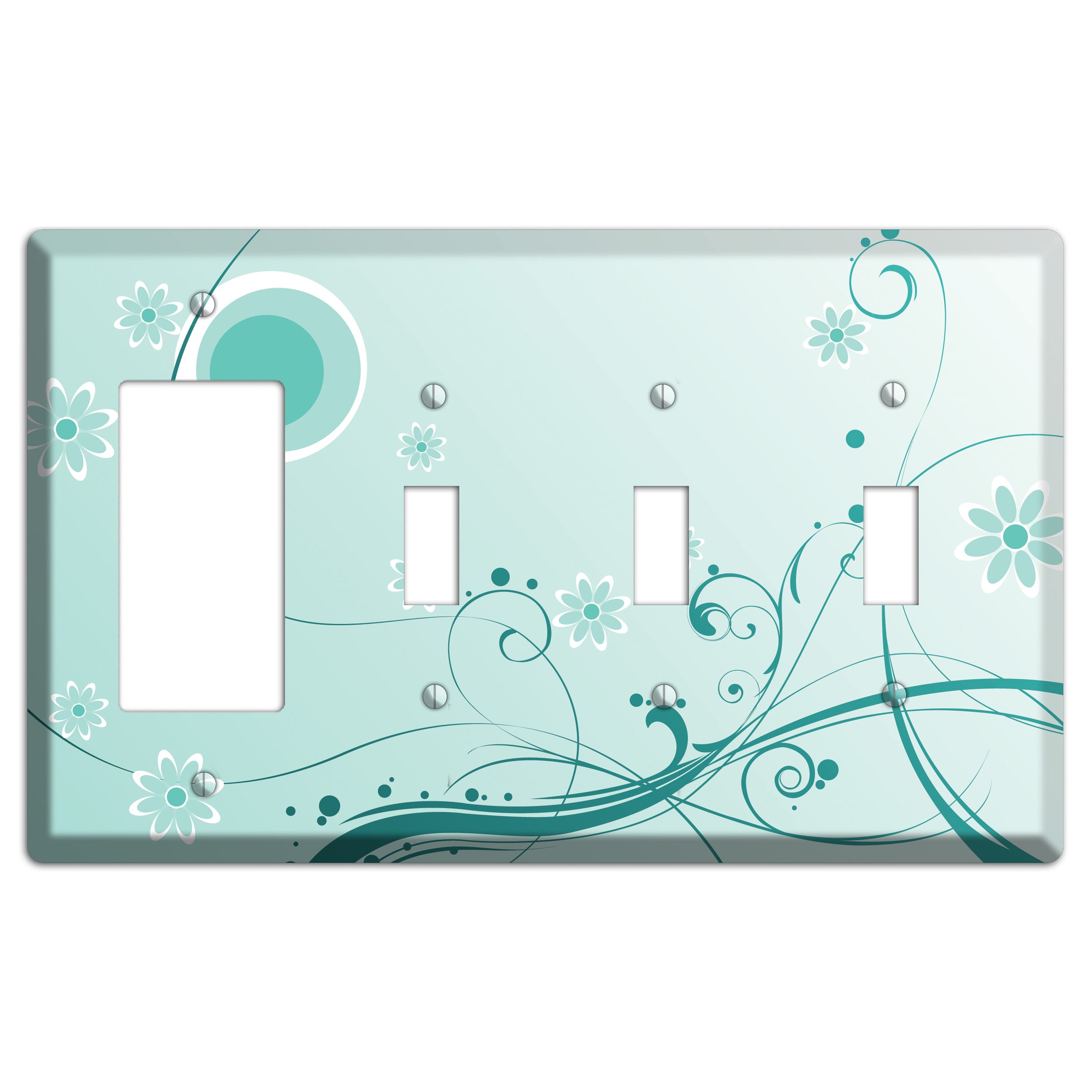Light Green Floral Rocker / 3 Toggle Wallplate