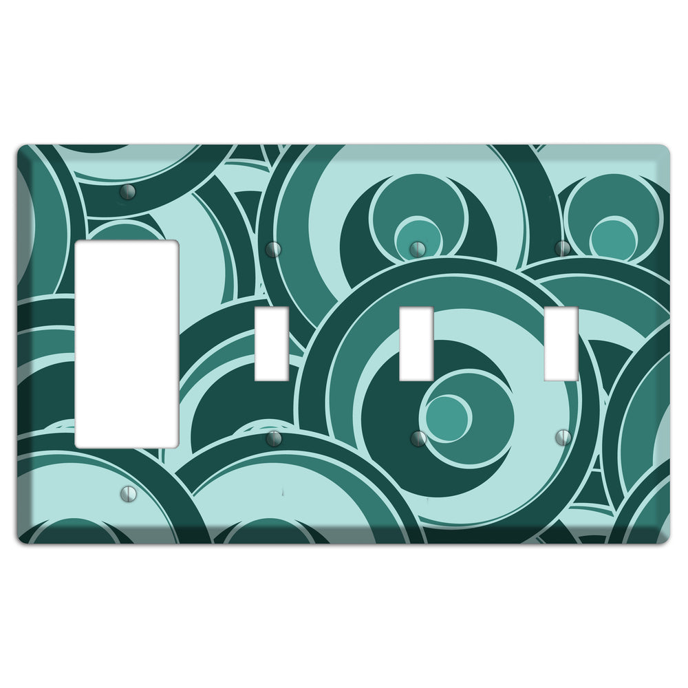 Blue-green Deco Circles Rocker / 3 Toggle Wallplate