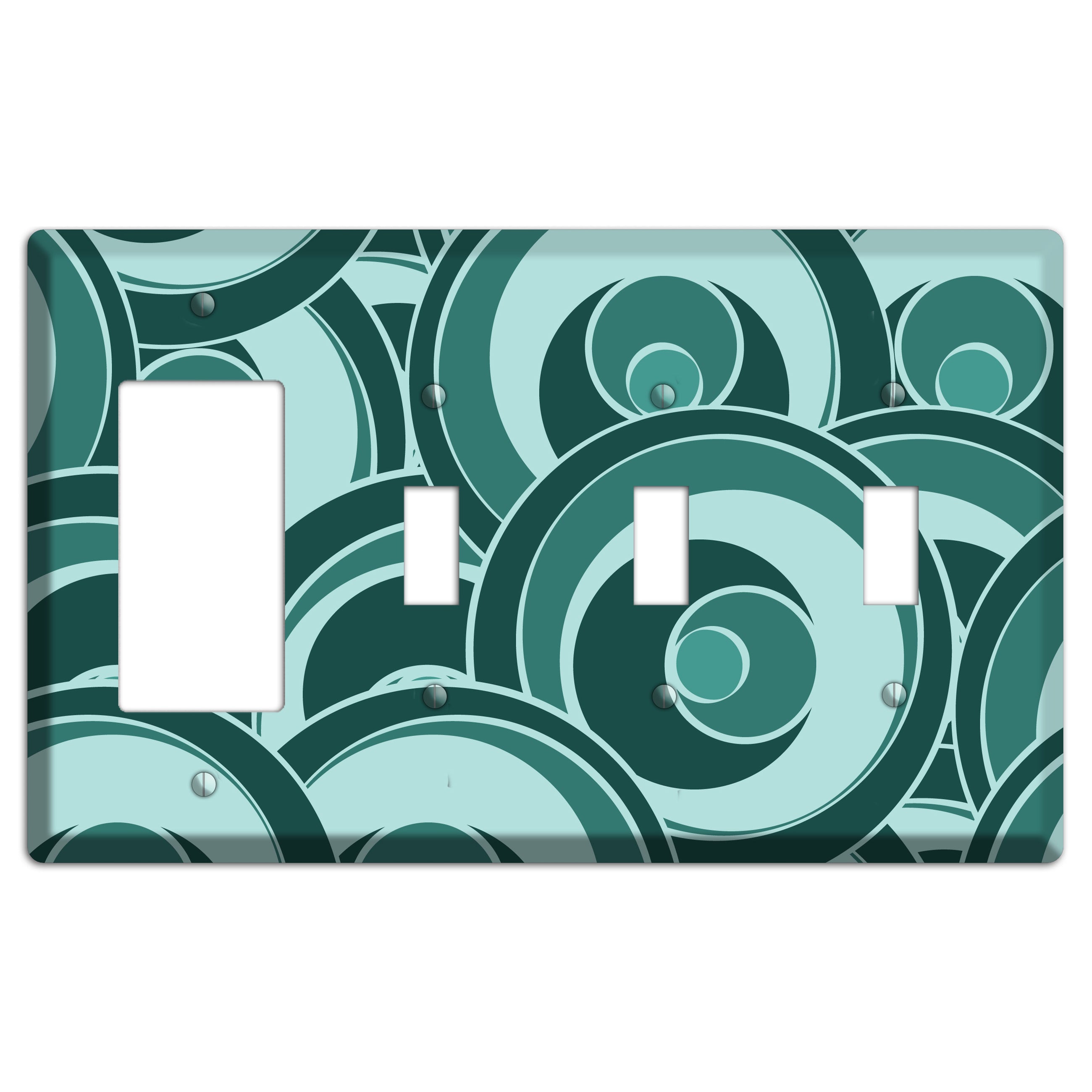 Blue-green Deco Circles Rocker / 3 Toggle Wallplate