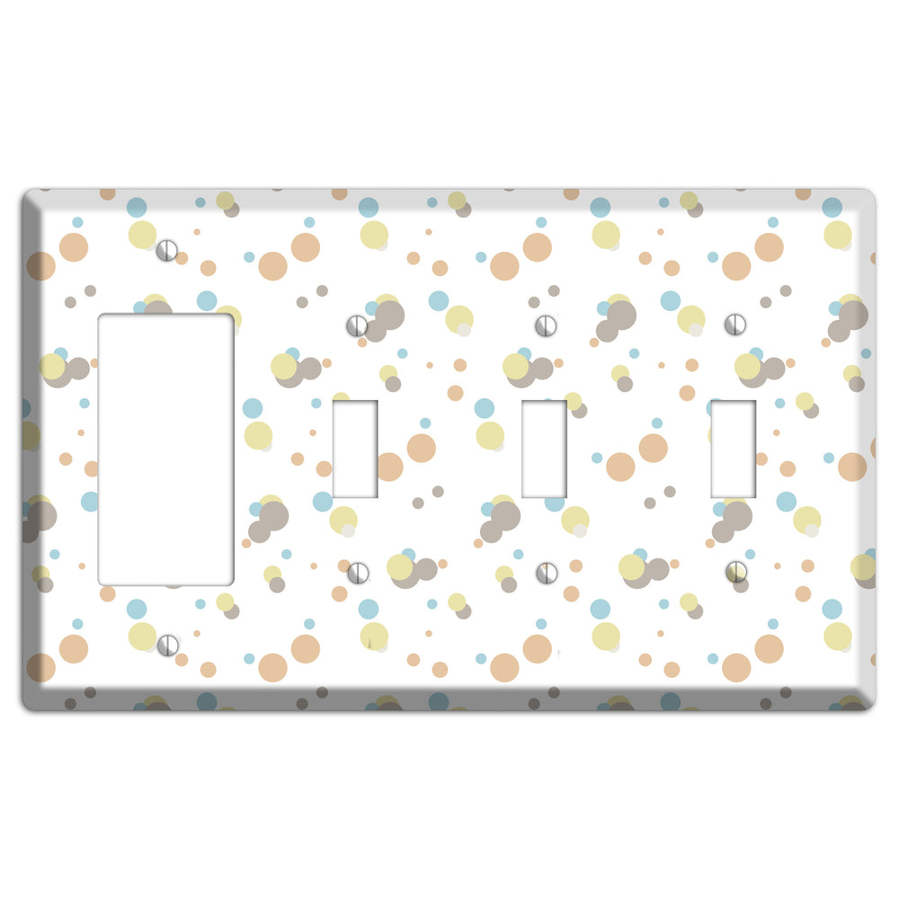 White with Soft Sage Blue and Umber Small Dots Rocker / 3 Toggle Wallplate