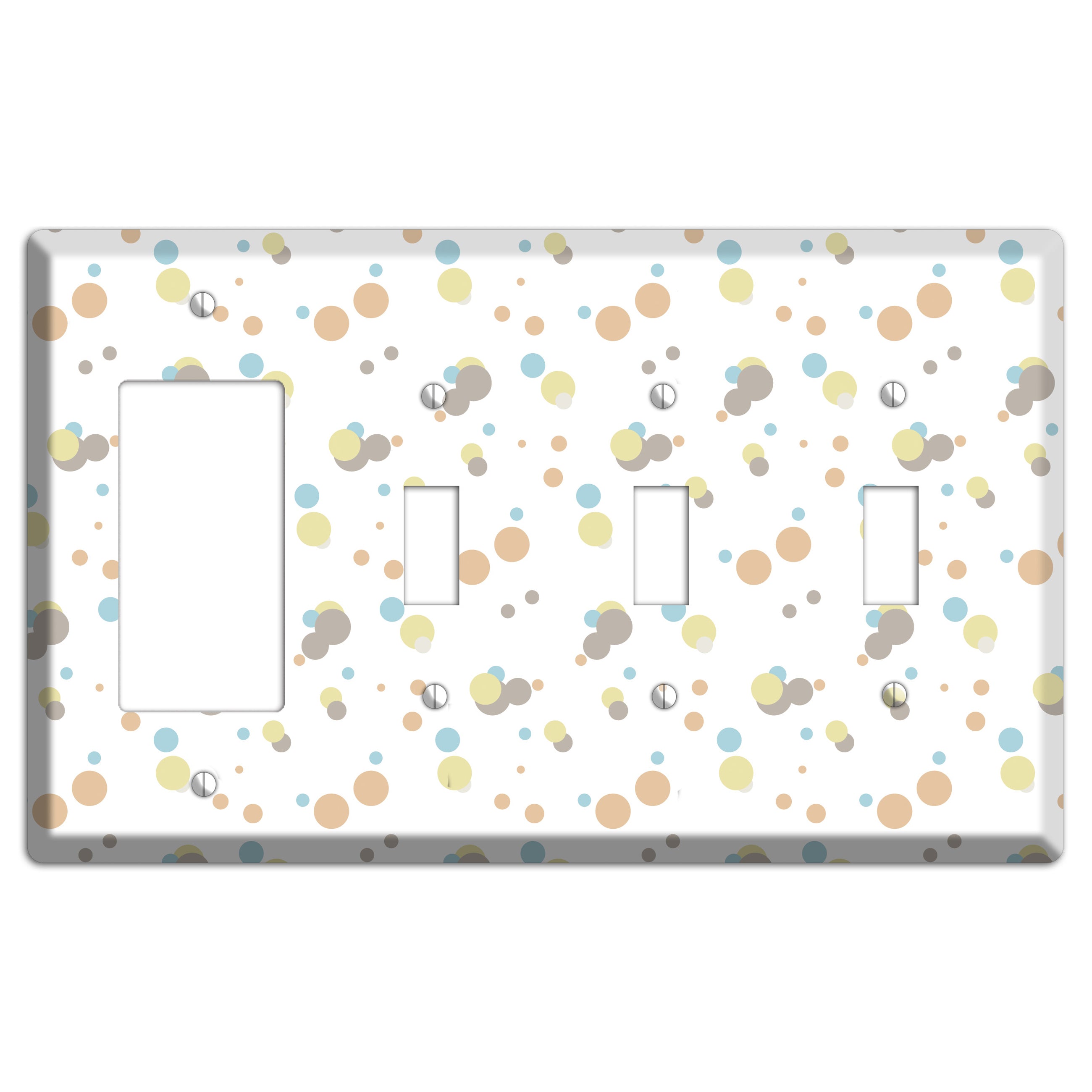 White with Soft Sage Blue and Umber Small Dots Rocker / 3 Toggle Wallplate