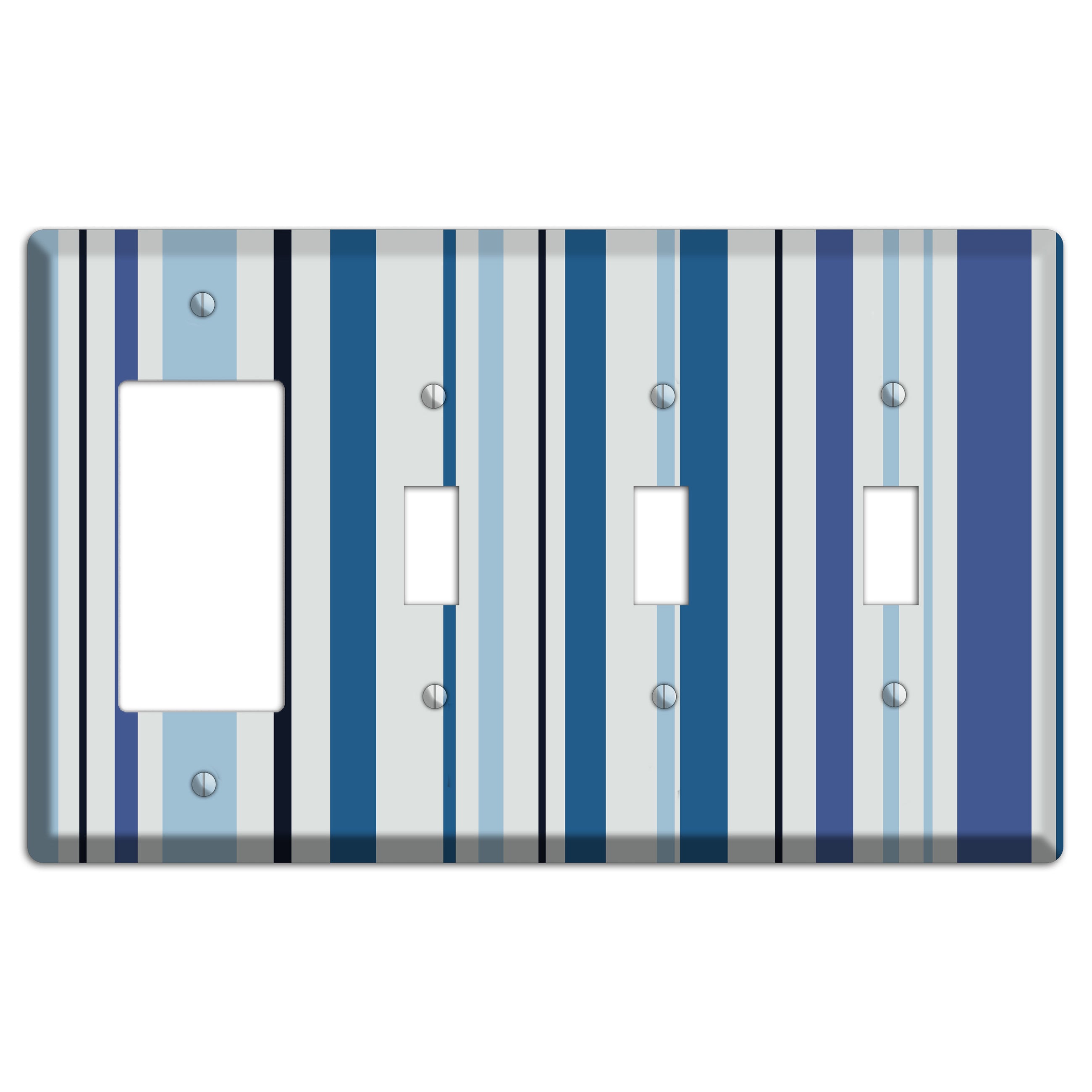 Multi White and Blue Vertical Stripe Rocker / 3 Toggle Wallplate