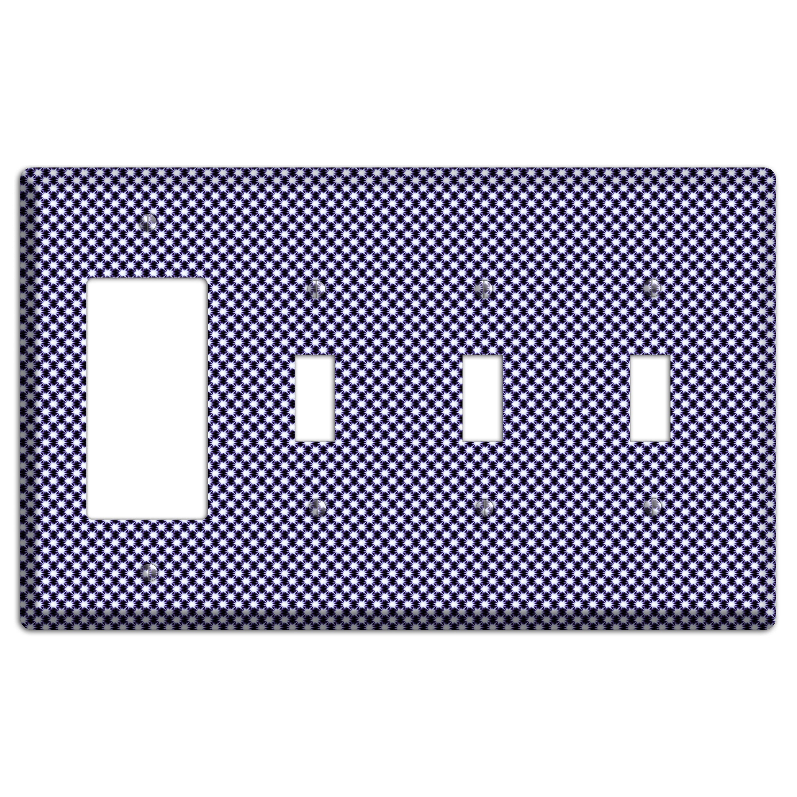 Black with White Aster Check Rocker / 3 Toggle Wallplate
