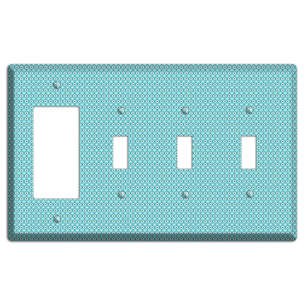 Turquoise Tiny Double Scallop Rocker / 3 Toggle Wallplate