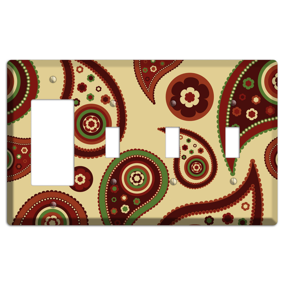 Beige Paisley Rocker / 3 Toggle Wallplate