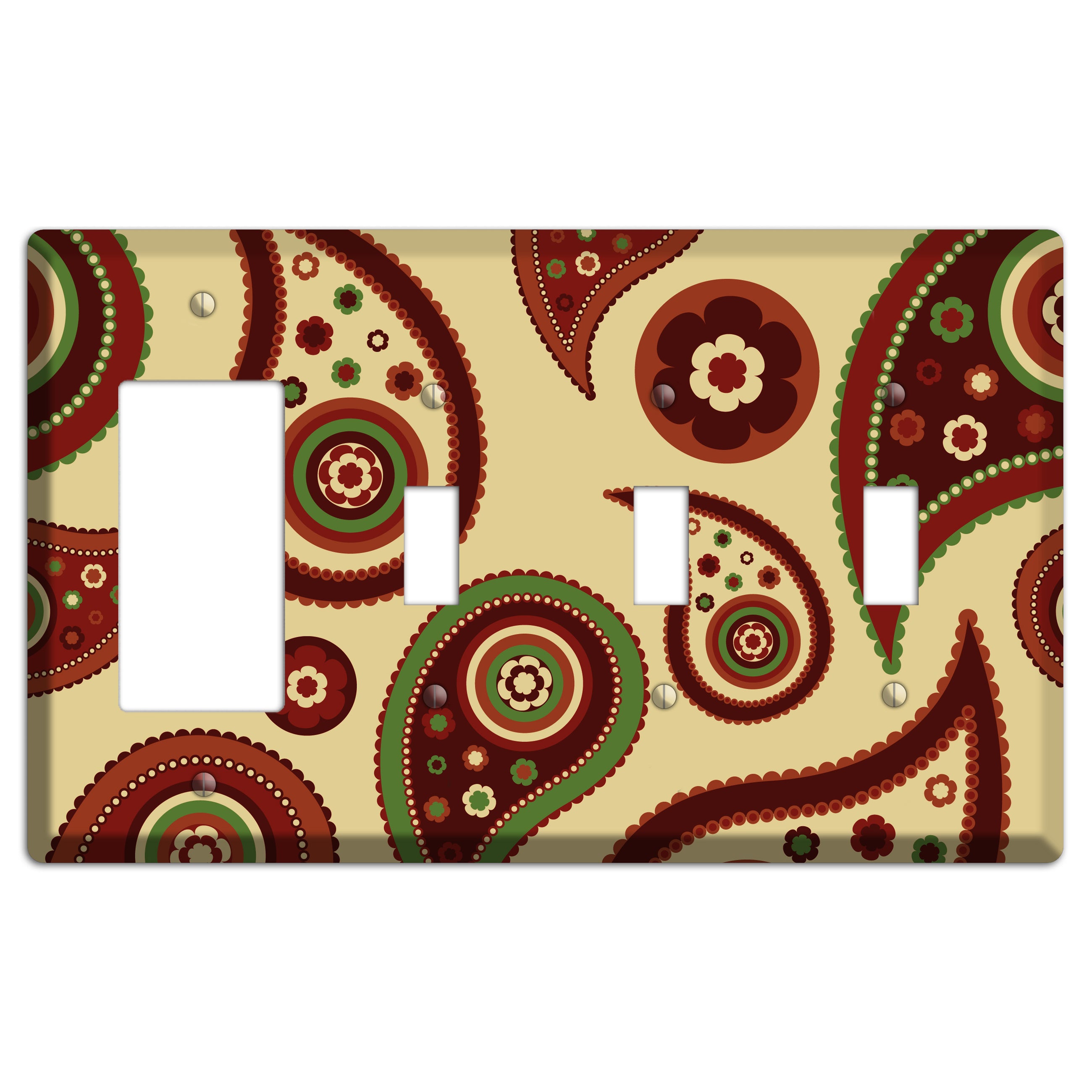 Beige Paisley Rocker / 3 Toggle Wallplate