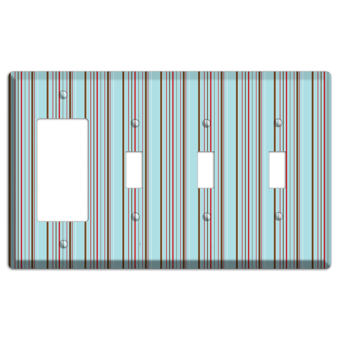 Dusty Blue with Red and Brown Vertical Stripes Rocker / 3 Toggle Wallplate