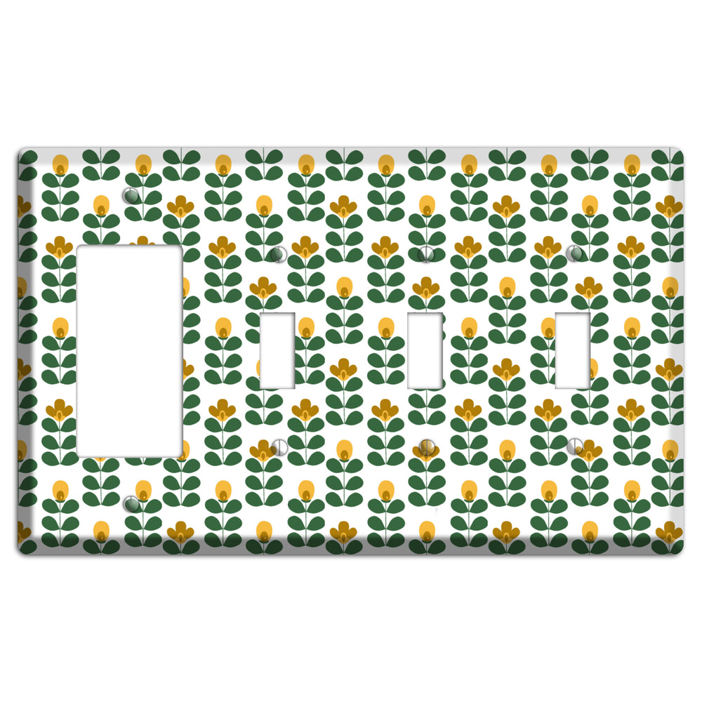 Multi Mustard Deco Floral Half Drop Rocker / 3 Toggle Wallplate