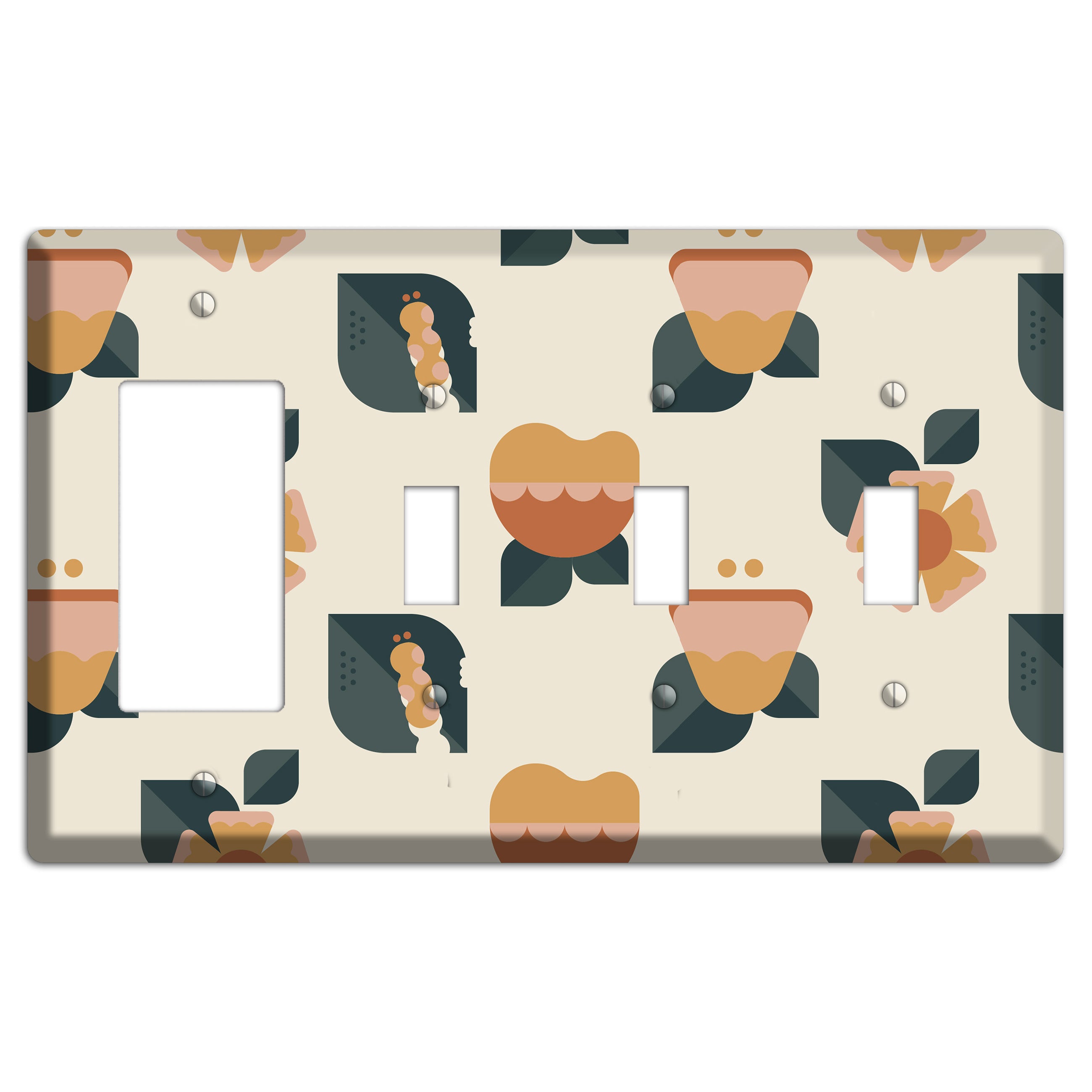 Retro Floral Caterpillar Rocker / 3 Toggle Wallplate
