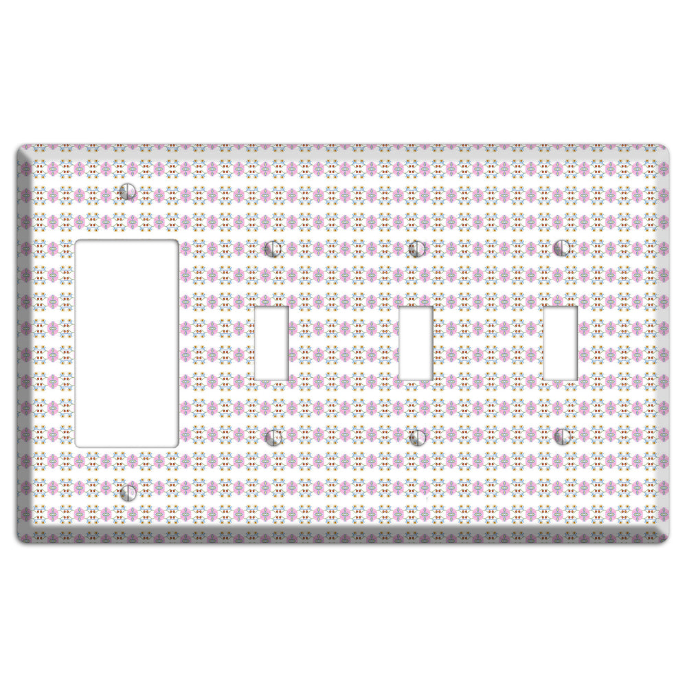White with Lavendar Green Red Tapestry Rocker / 3 Toggle Wallplate