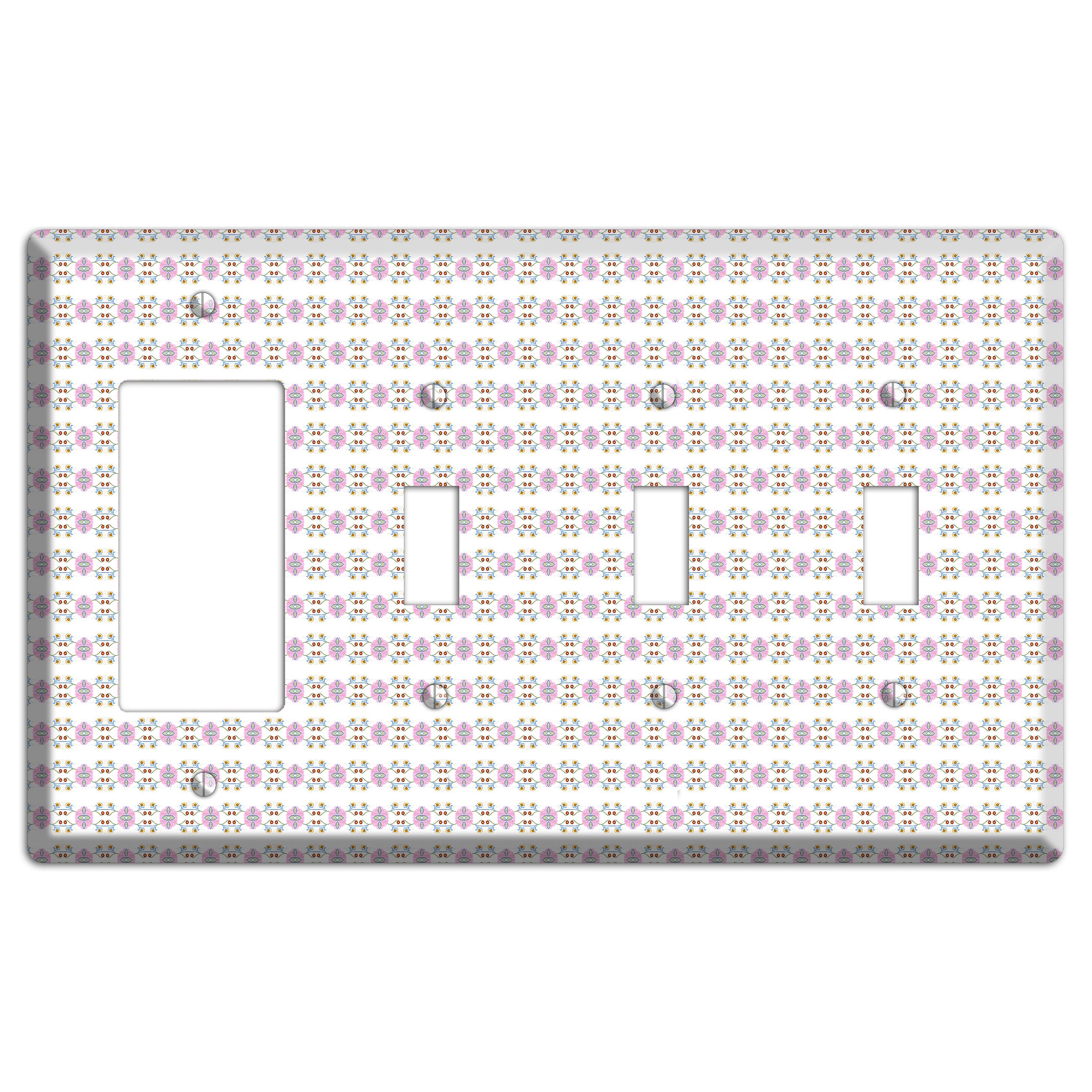 White with Lavendar Green Red Tapestry Rocker / 3 Toggle Wallplate