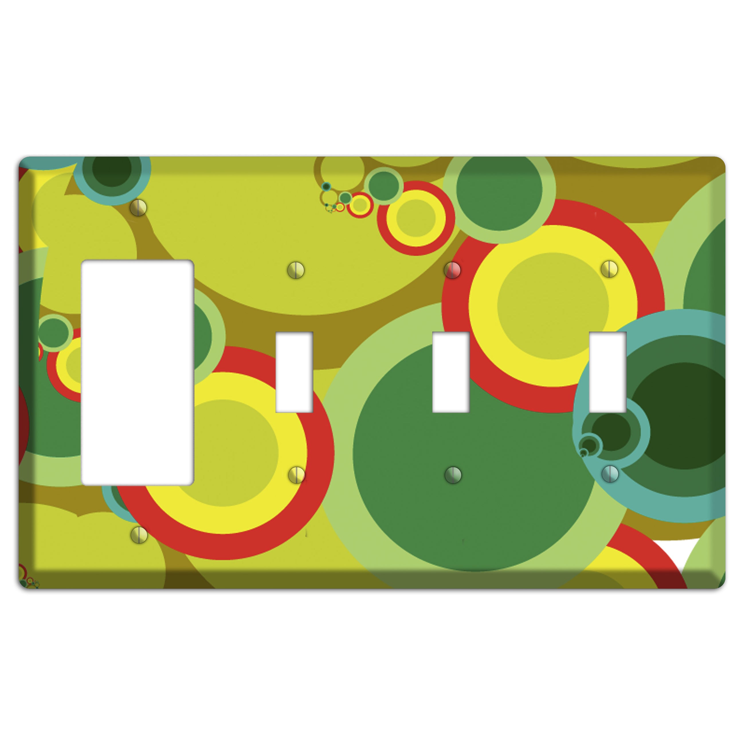 Green and Yellow Abstract Circles Rocker / 3 Toggle Wallplate