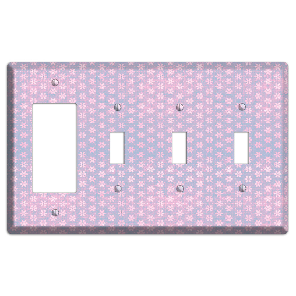 Green Grunge Floral Contour Rocker / 3 Toggle Wallplate