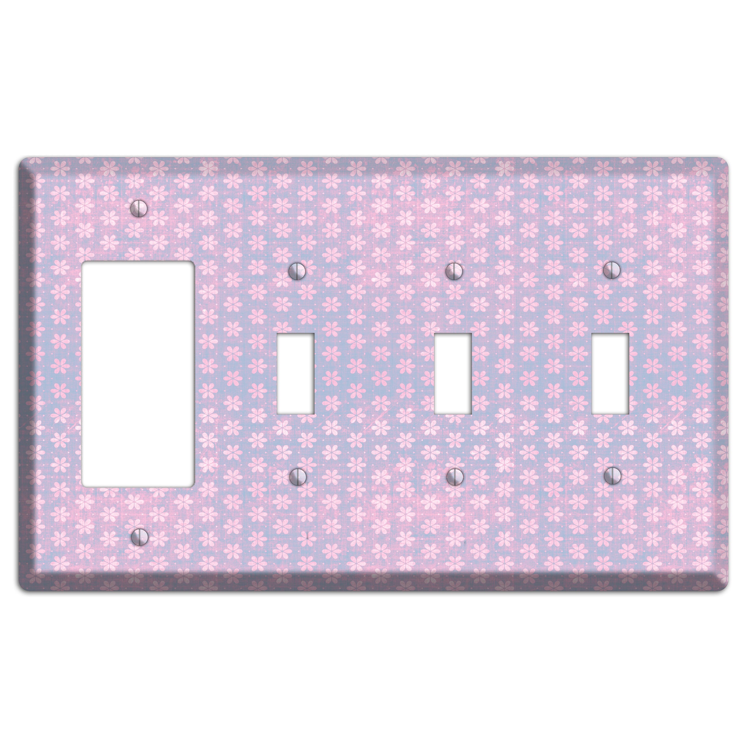 Green Grunge Floral Contour Rocker / 3 Toggle Wallplate