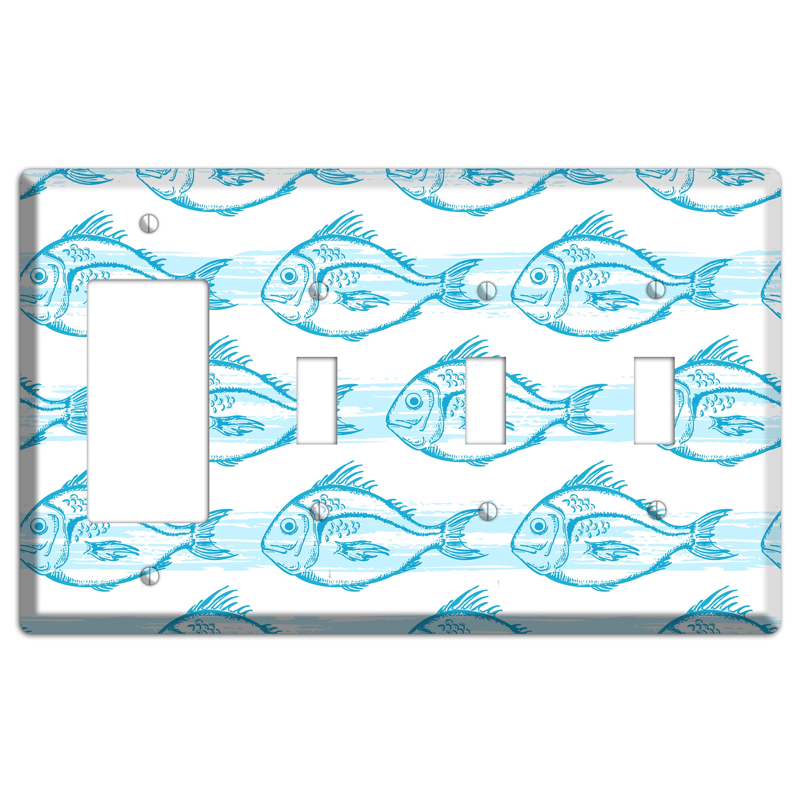 Blue Fish Rocker / 3 Toggle Wallplate