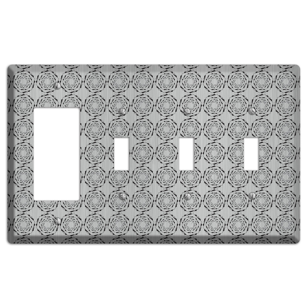 Hexagon Rotation Stainless Steel Rocker / 3 Toggle Wallplate