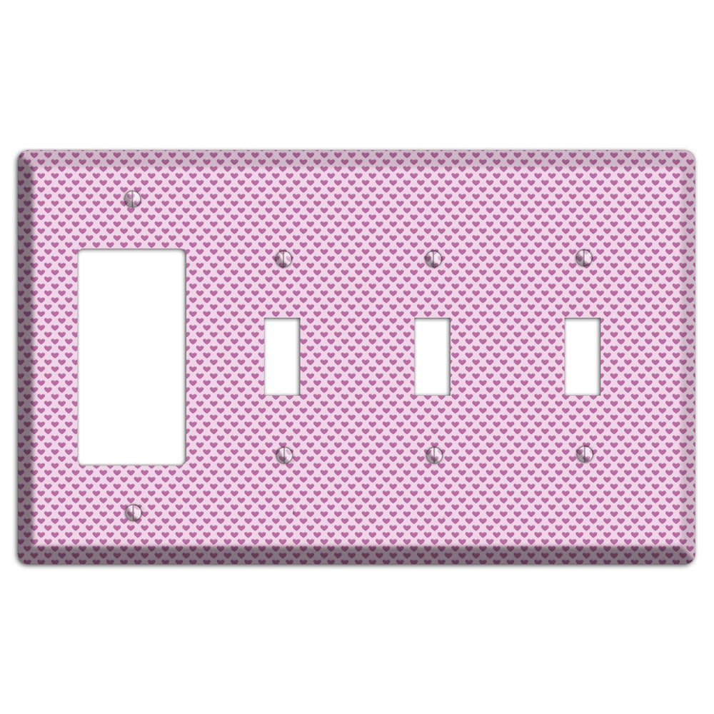 Pink Hearts Rocker / 3 Toggle Wallplate