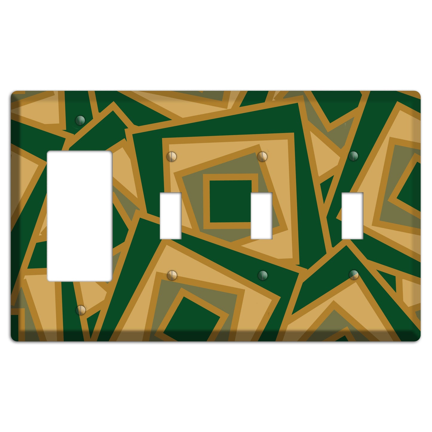 Green and Beige Retro Cubist Rocker / 3 Toggle Wallplate