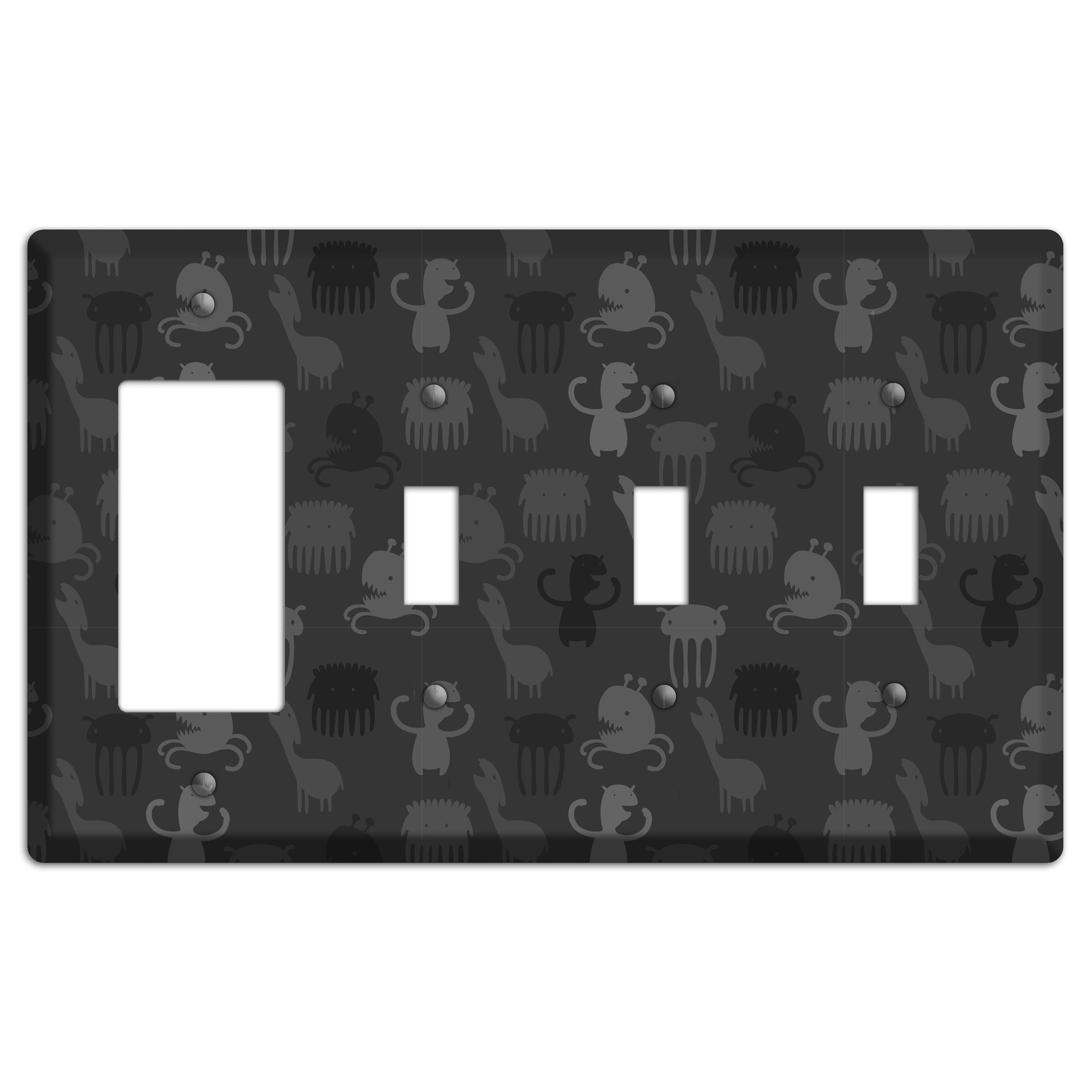 Silly Monsters Black and Grey Rocker / 3 Toggle Wallplate