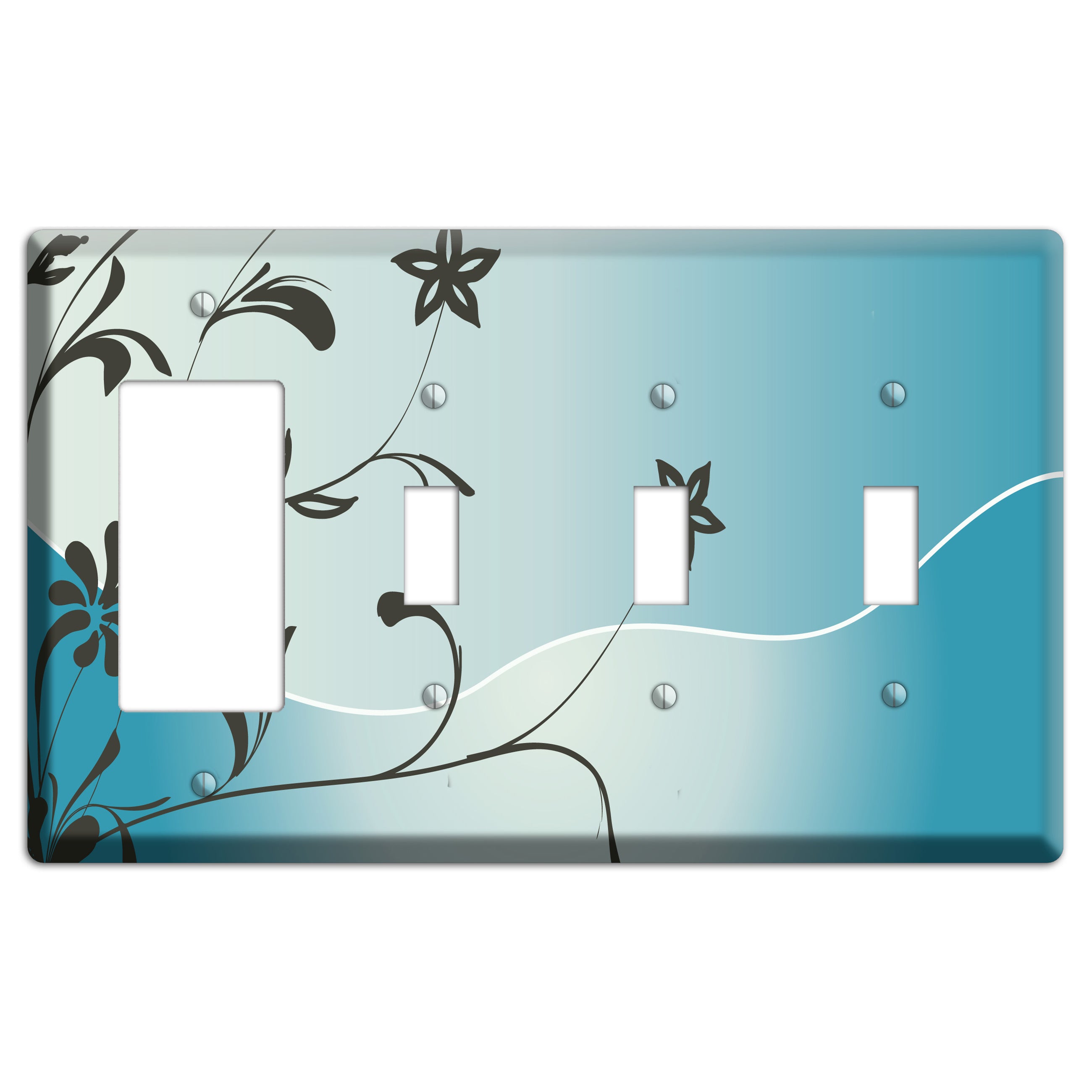 Blue-grey Flowers Rocker / 3 Toggle Wallplate