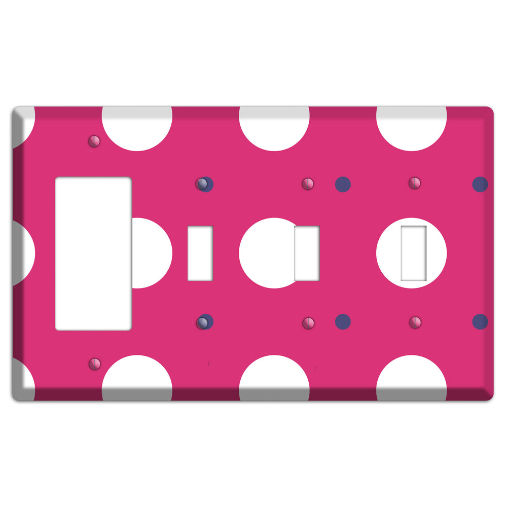 Fuschia with White and Purple Multi Tiled Medium Dots Rocker / 3 Toggle Wallplate