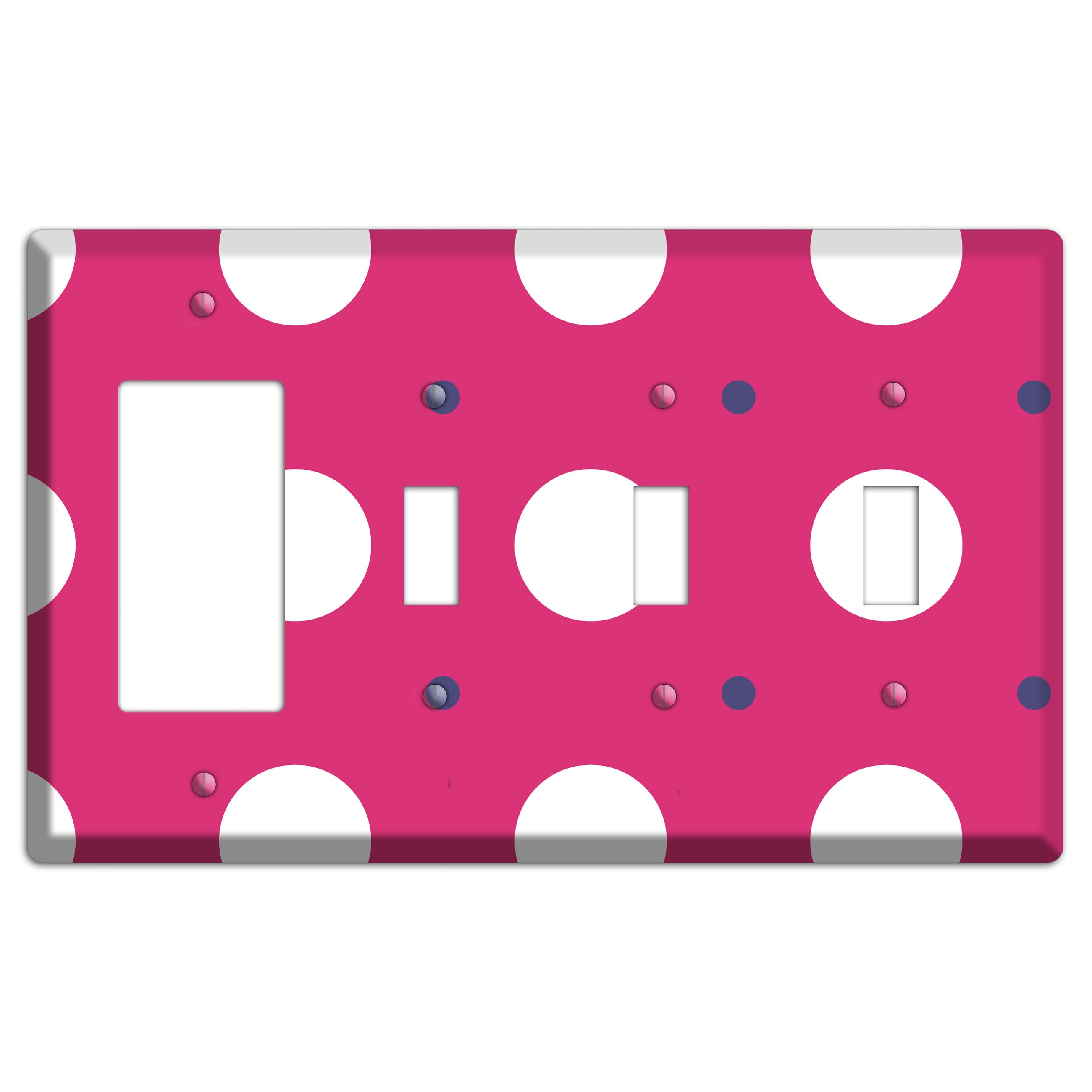 Fuschia with White and Purple Multi Tiled Medium Dots Rocker / 3 Toggle Wallplate