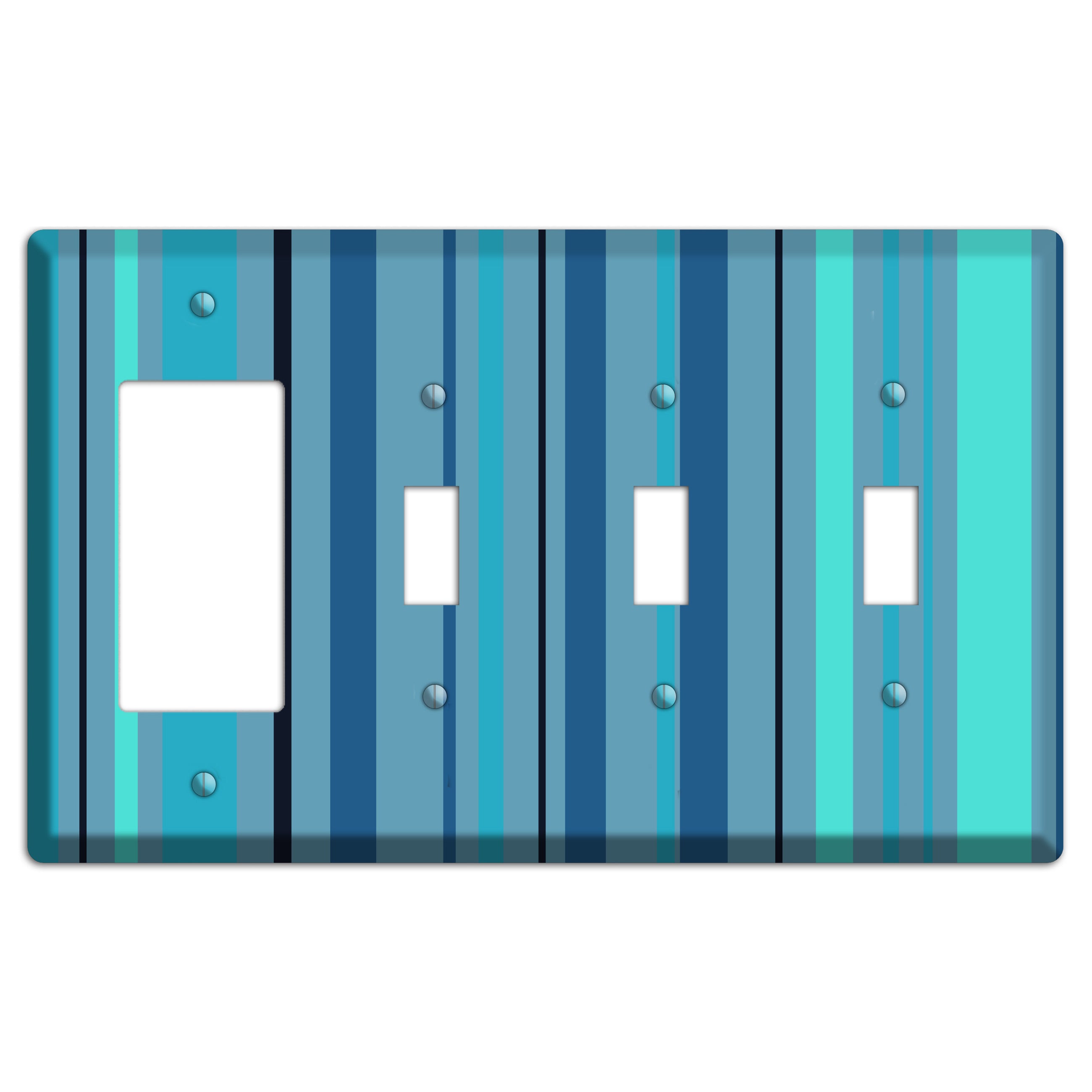 Multi Turquoise Vertical Stripe Rocker / 3 Toggle Wallplate