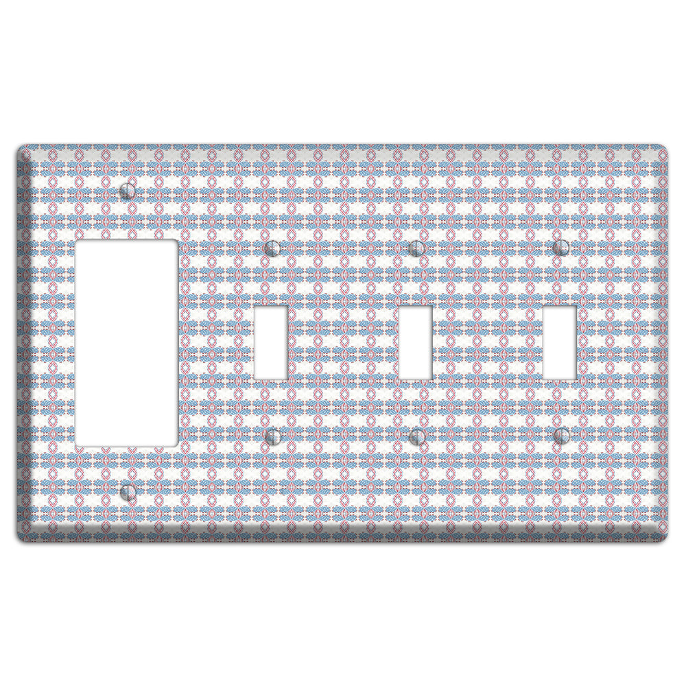 White with Faded Blue and Red Tapestry Rocker / 3 Toggle Wallplate