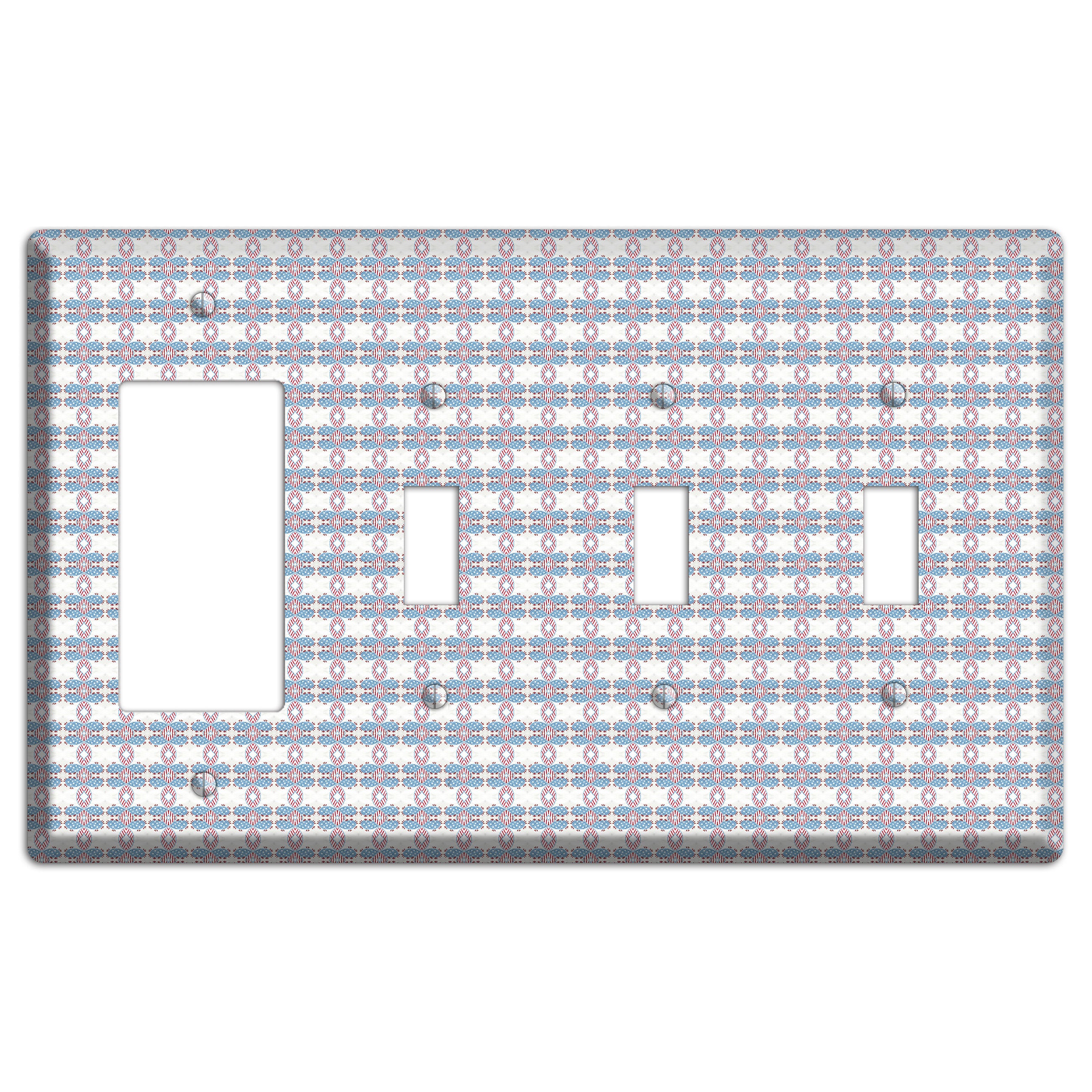 White with Faded Blue and Red Tapestry Rocker / 3 Toggle Wallplate