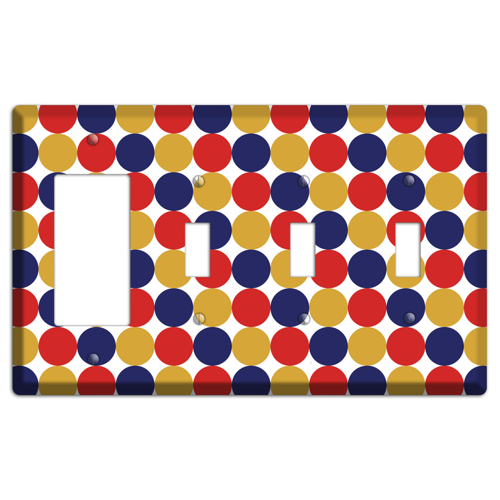 Mustard Red Purple Tiled Dots Rocker / 3 Toggle Wallplate