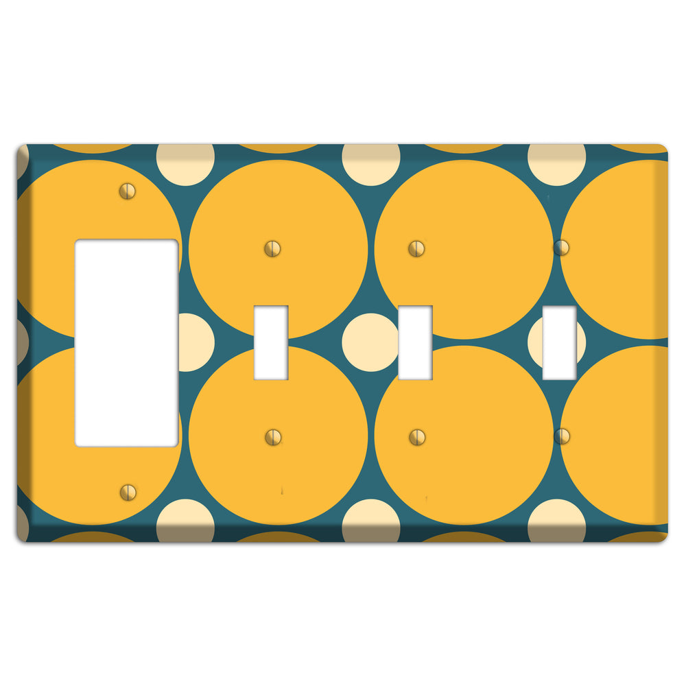 Jade with Mustard and Beige Multi Tiled Large Dots Rocker / 3 Toggle Wallplate